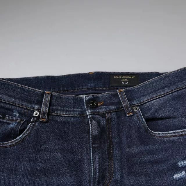 Dolce & Gabbana Dark Blue Cotton Logo Skinny Denim Jeans