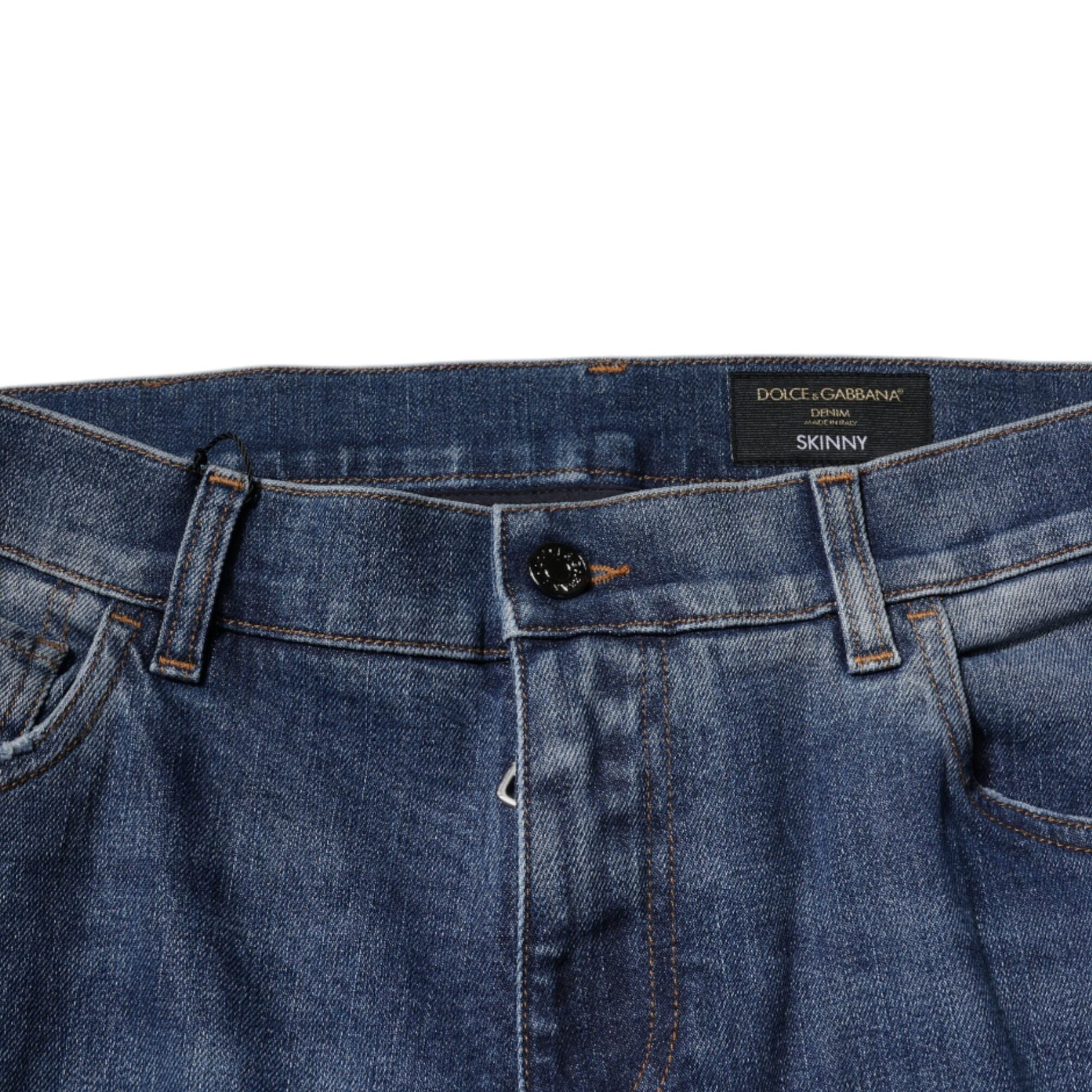 Dolce & Gabbana Blue Cotton Tattered Skinny Denim Jeans