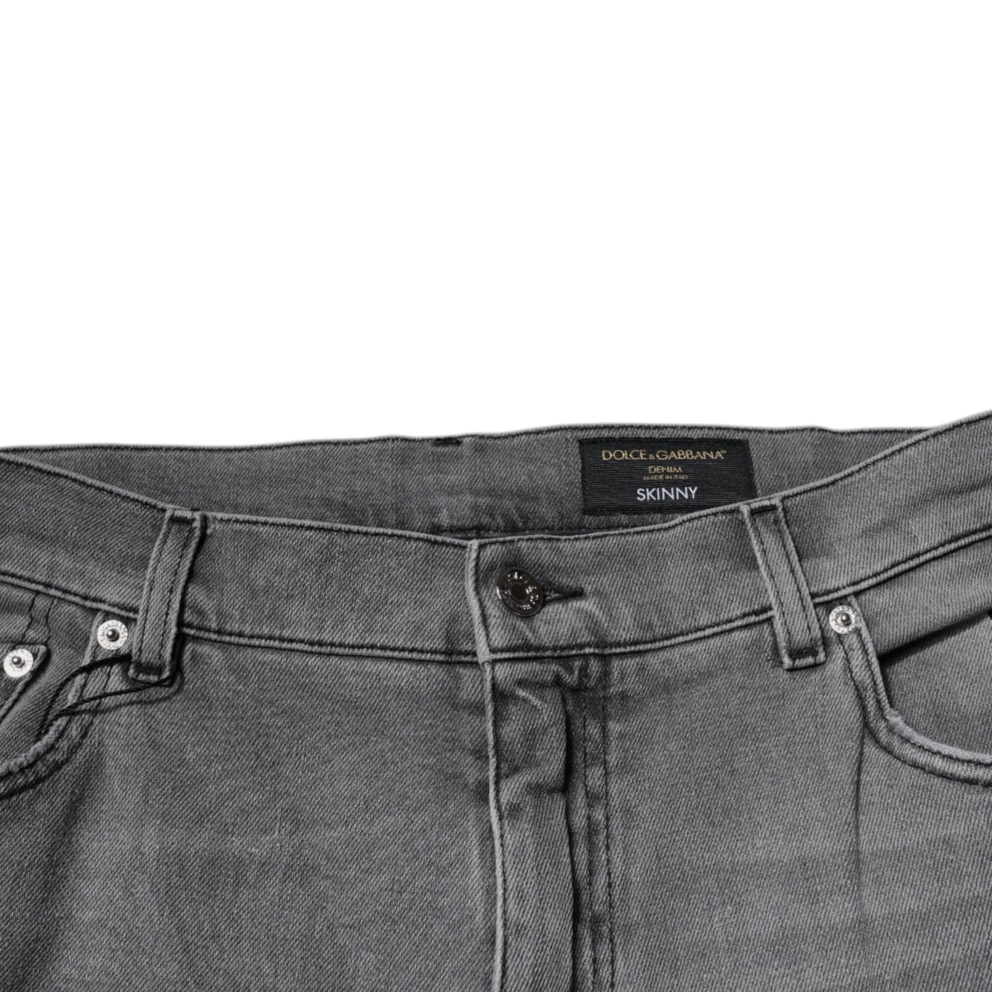 Dolce & Gabbana Gray Graphic Print Cotton Skinny Denim Jeans