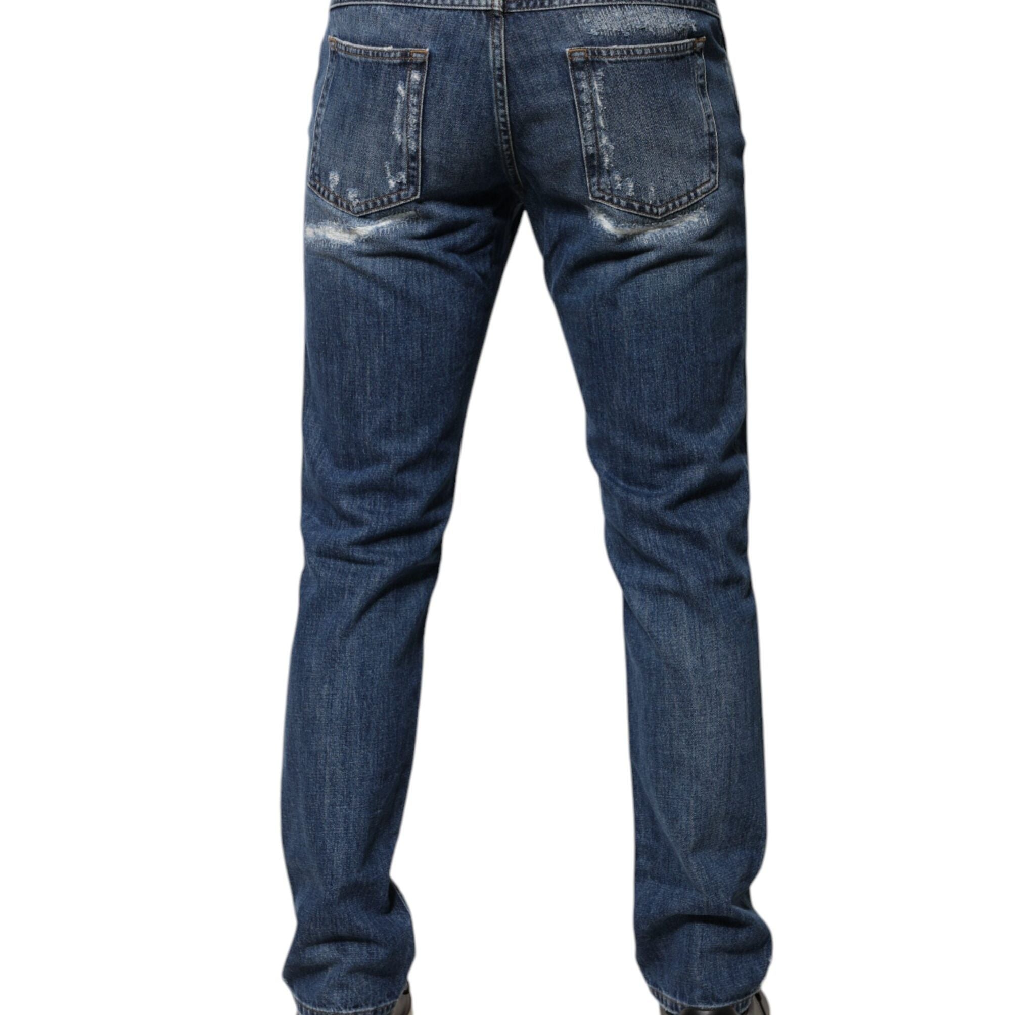 Dolce & Gabbana Blue Cotton Tattered Skinny Denim Jeans