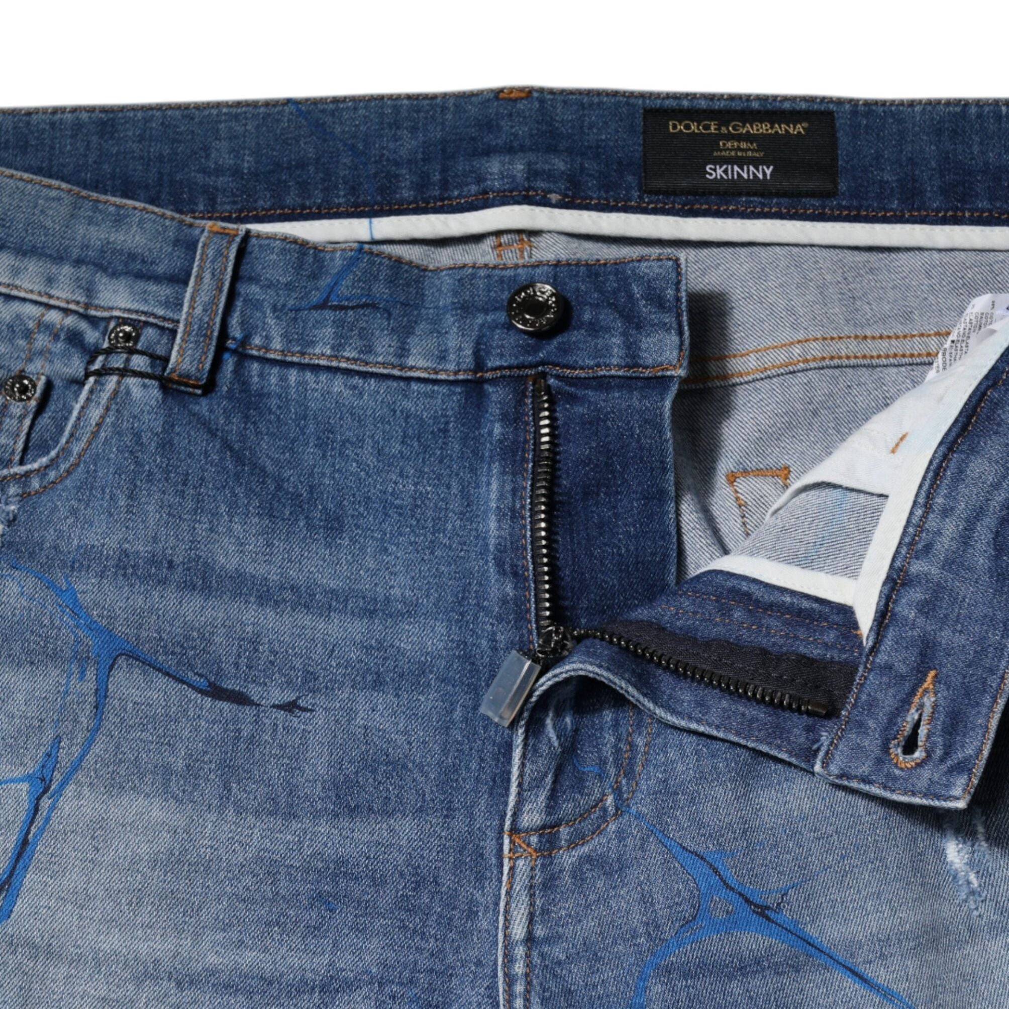 Dolce & Gabbana Blue Cotton Stretch Tattered Skinny Denim Jeans