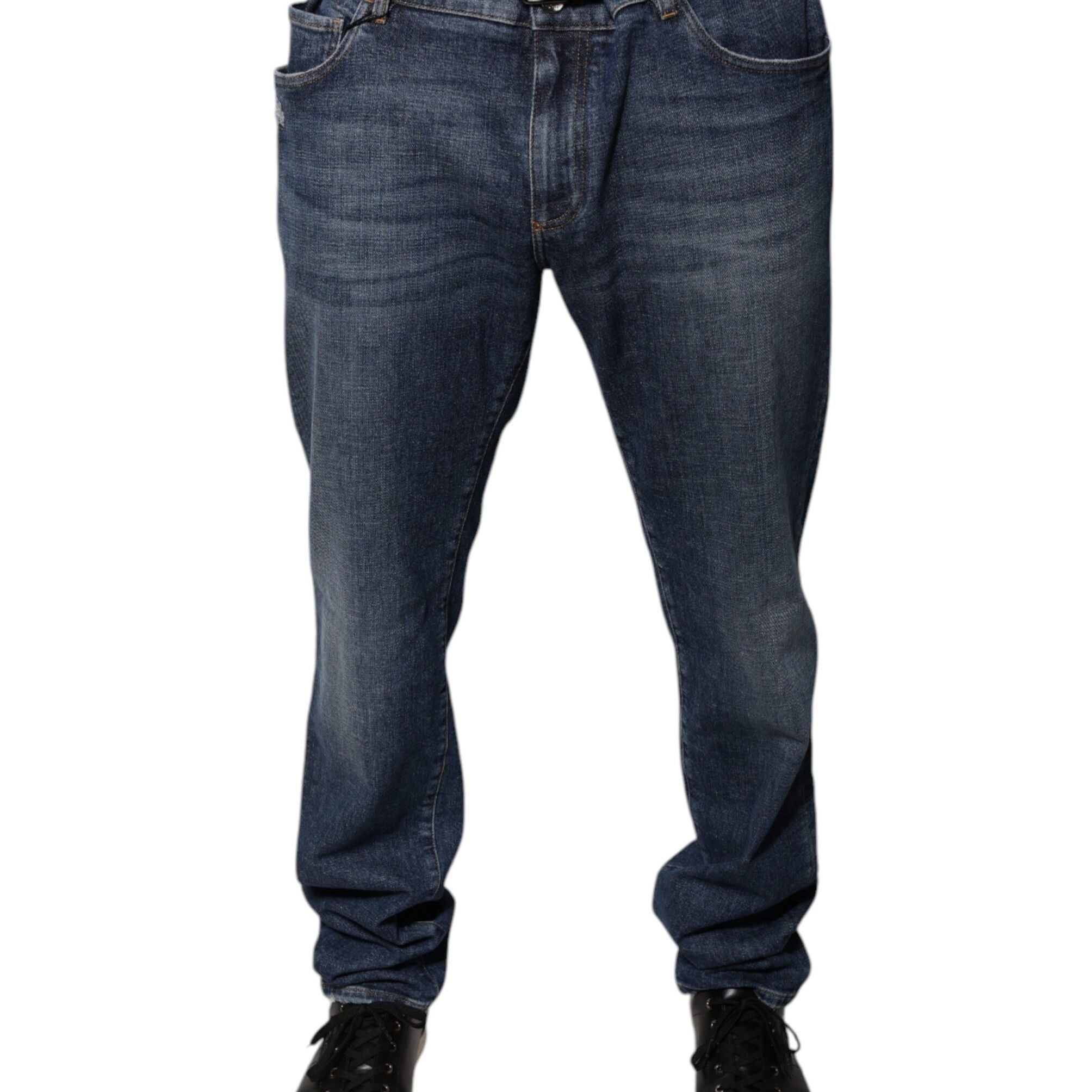 Dolce & Gabbana Dark Blue Cotton Logo Skinny Denim Jeans