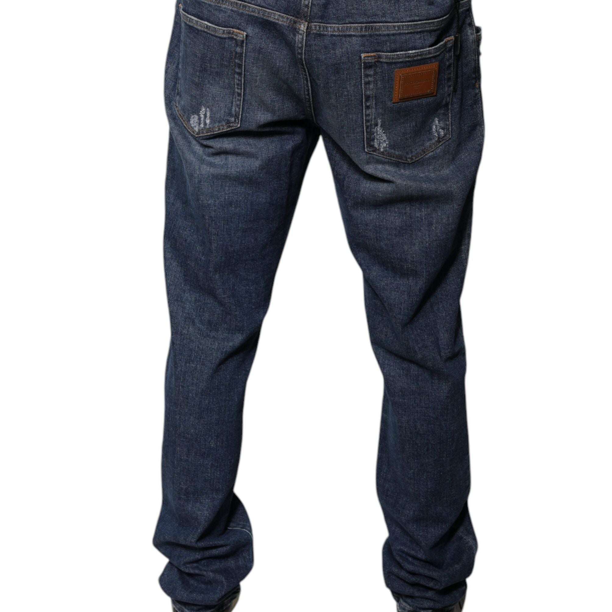 Dolce & Gabbana Dark Blue Cotton Logo Skinny Denim Jeans