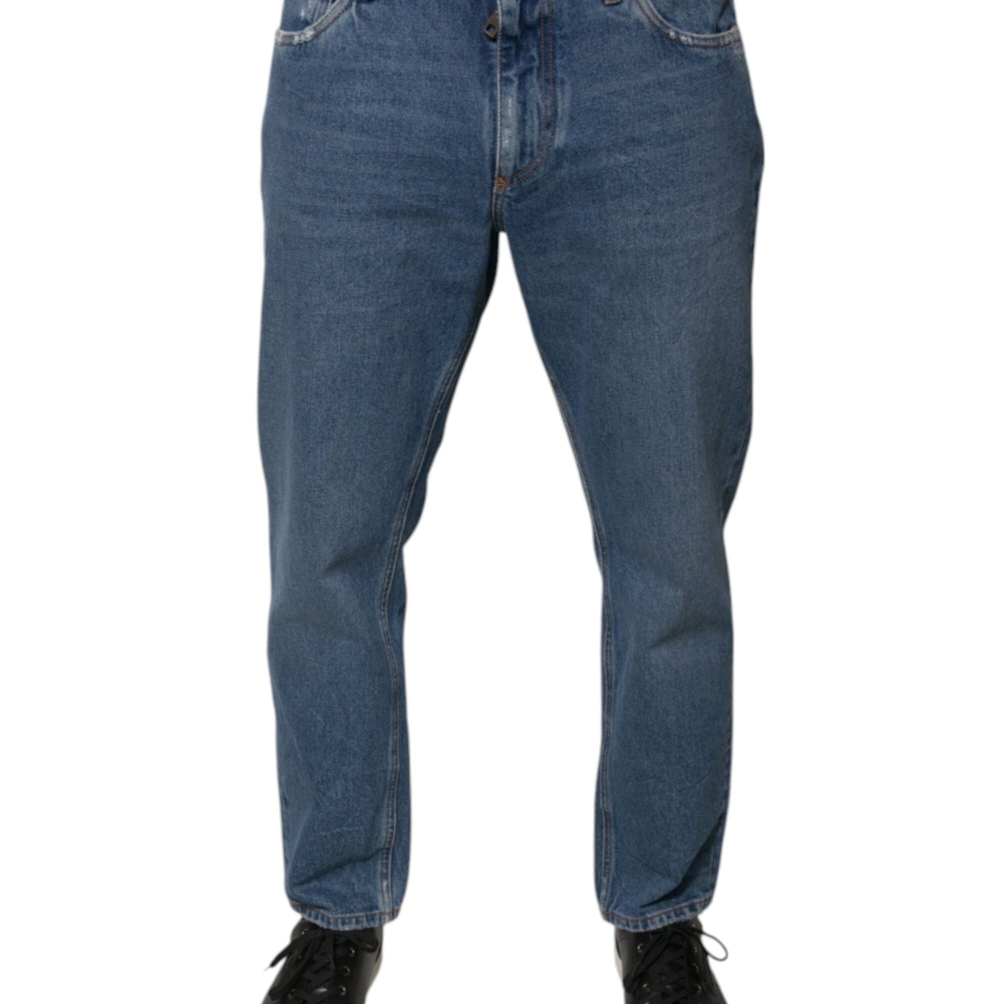 Dolce & Gabbana Blue Cotton Logo Men Loose Denim Jeans