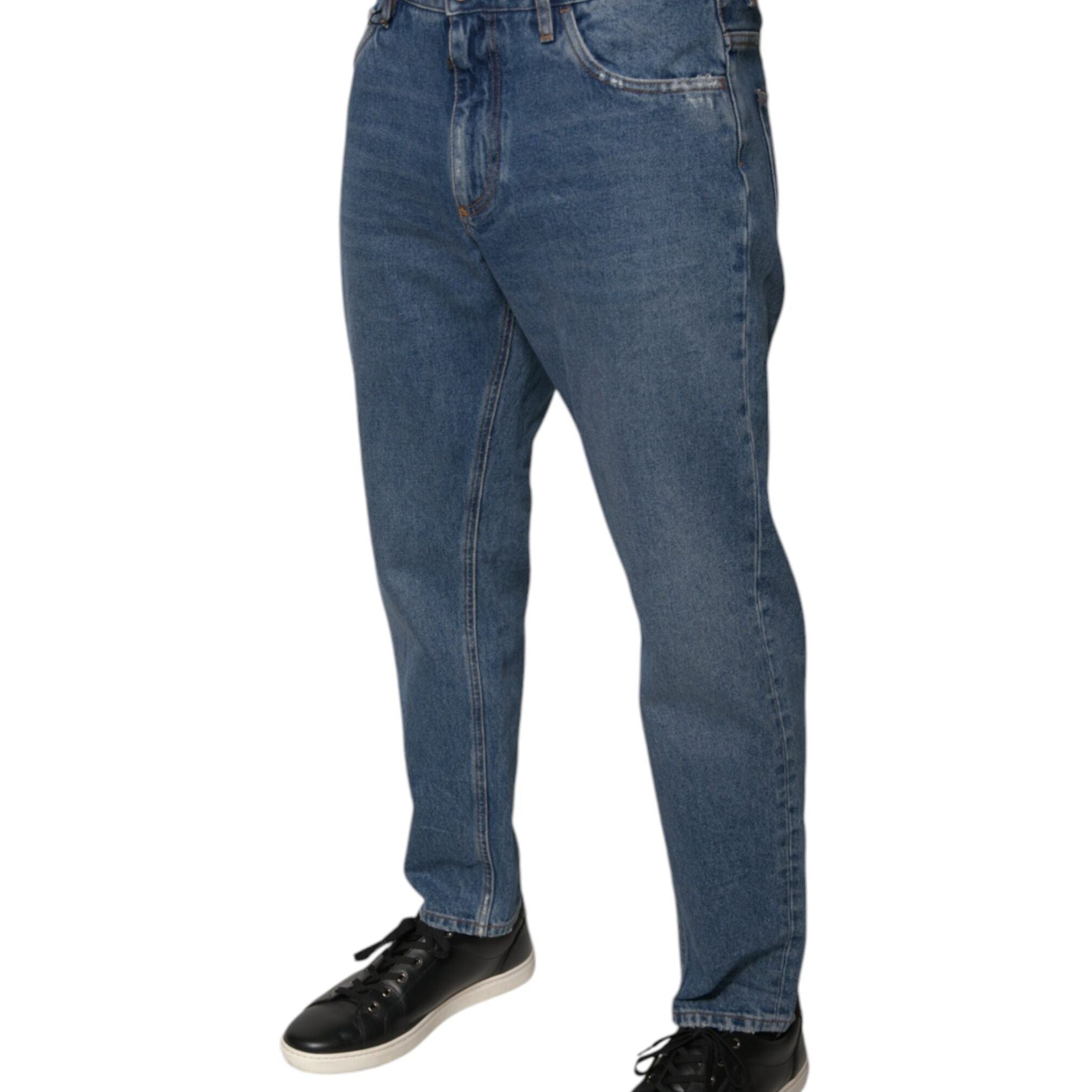 Dolce & Gabbana Blue Cotton Logo Men Loose Denim Jeans