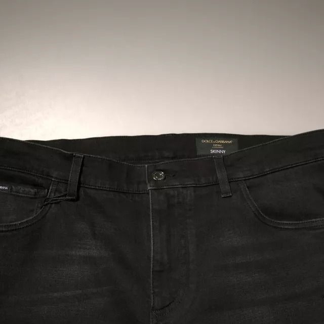 Dolce & Gabbana Black Ripped Logo Cotton Skinny Denim Jeans