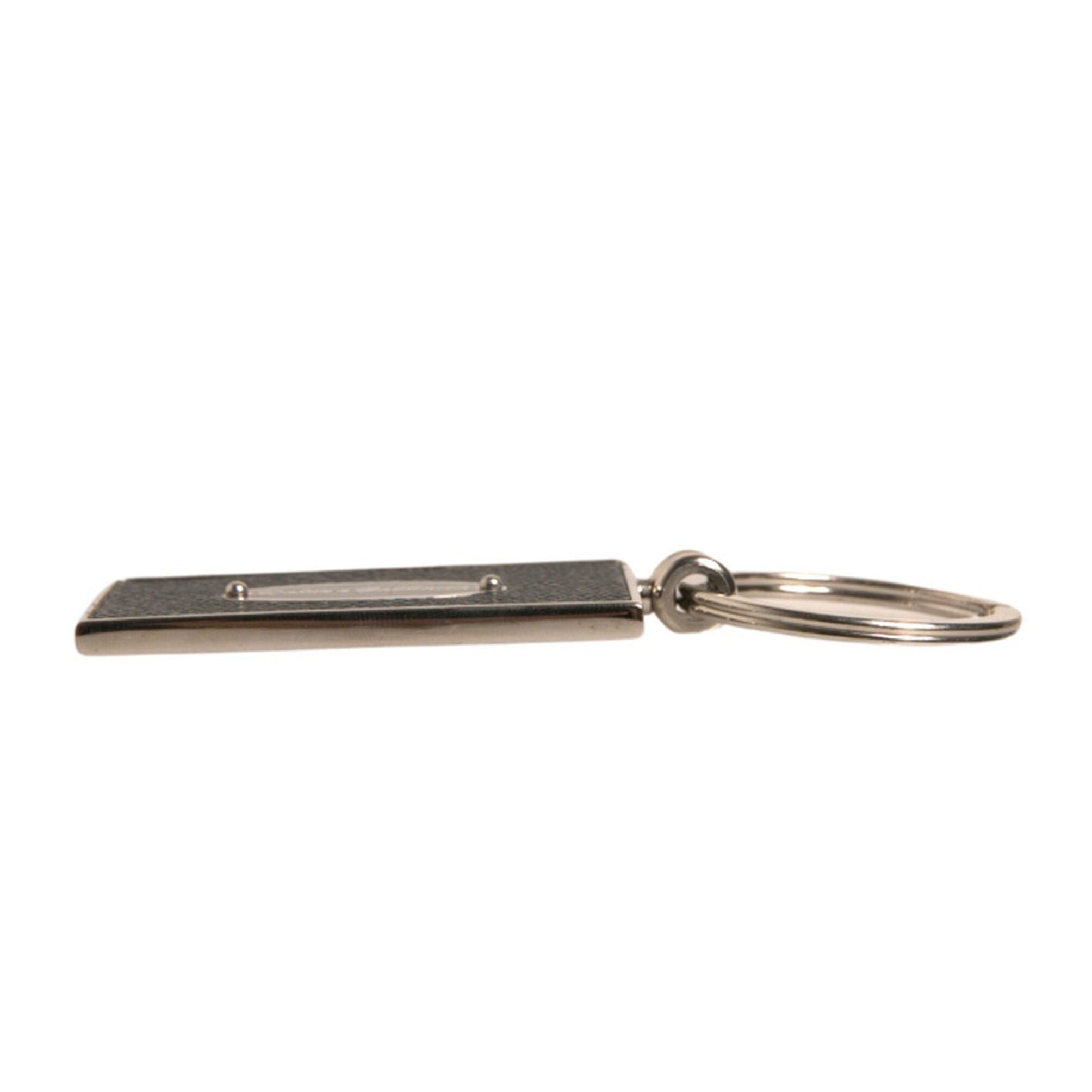 Dolce & Gabbana Black Leather Logo Metal Ring Keychain Keyring