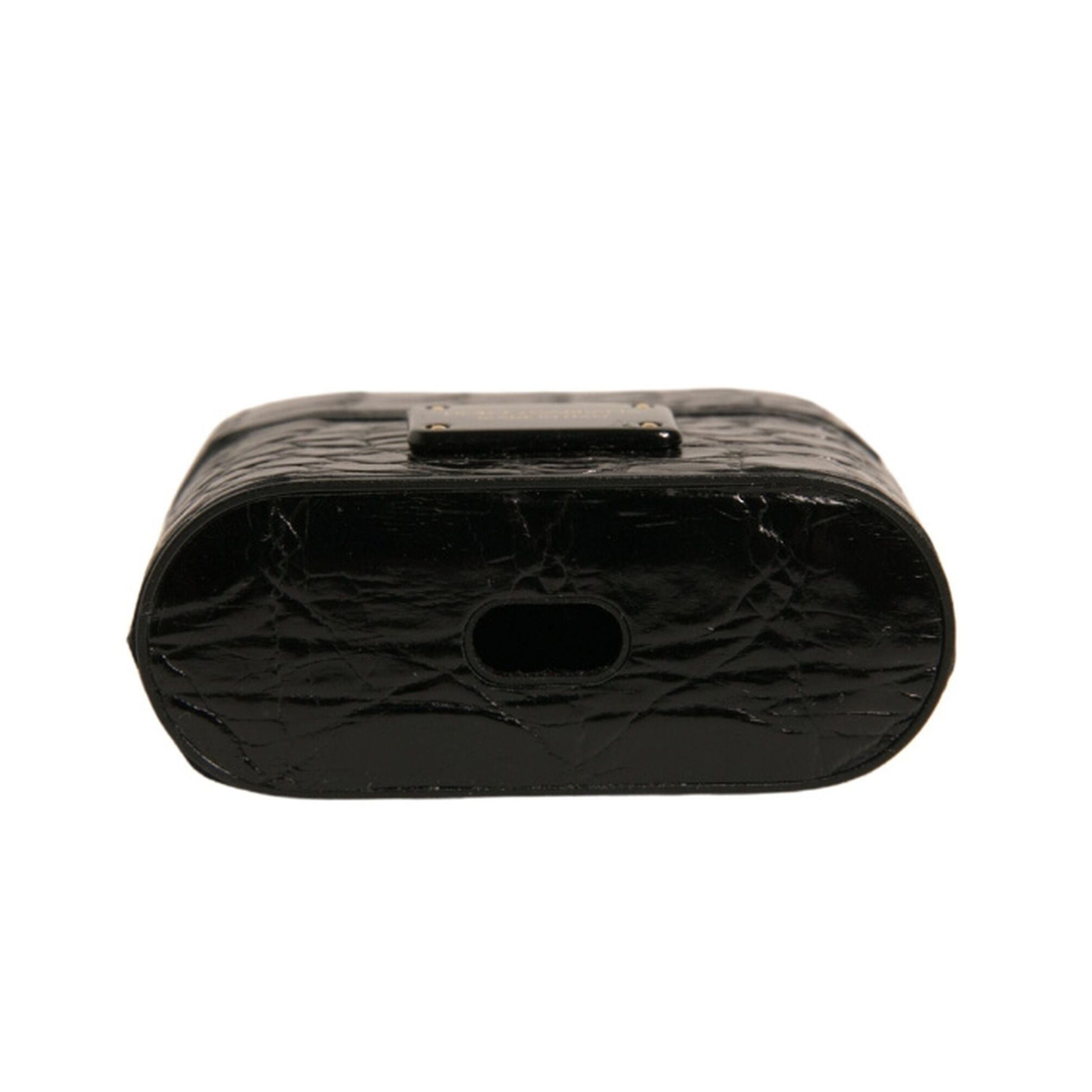 Dolce & Gabbana Black Leather Metal Logo Plaque Holder Airpods Case
