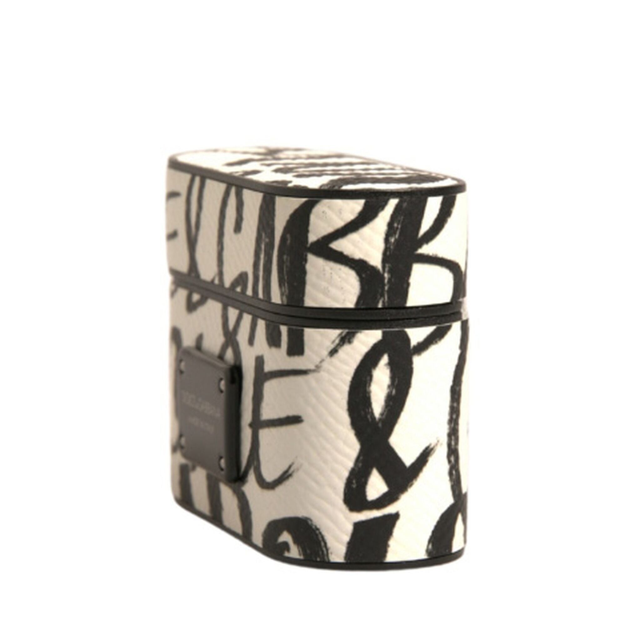Dolce & Gabbana Black White Leather Scribble Embossed Logo Airpods Case