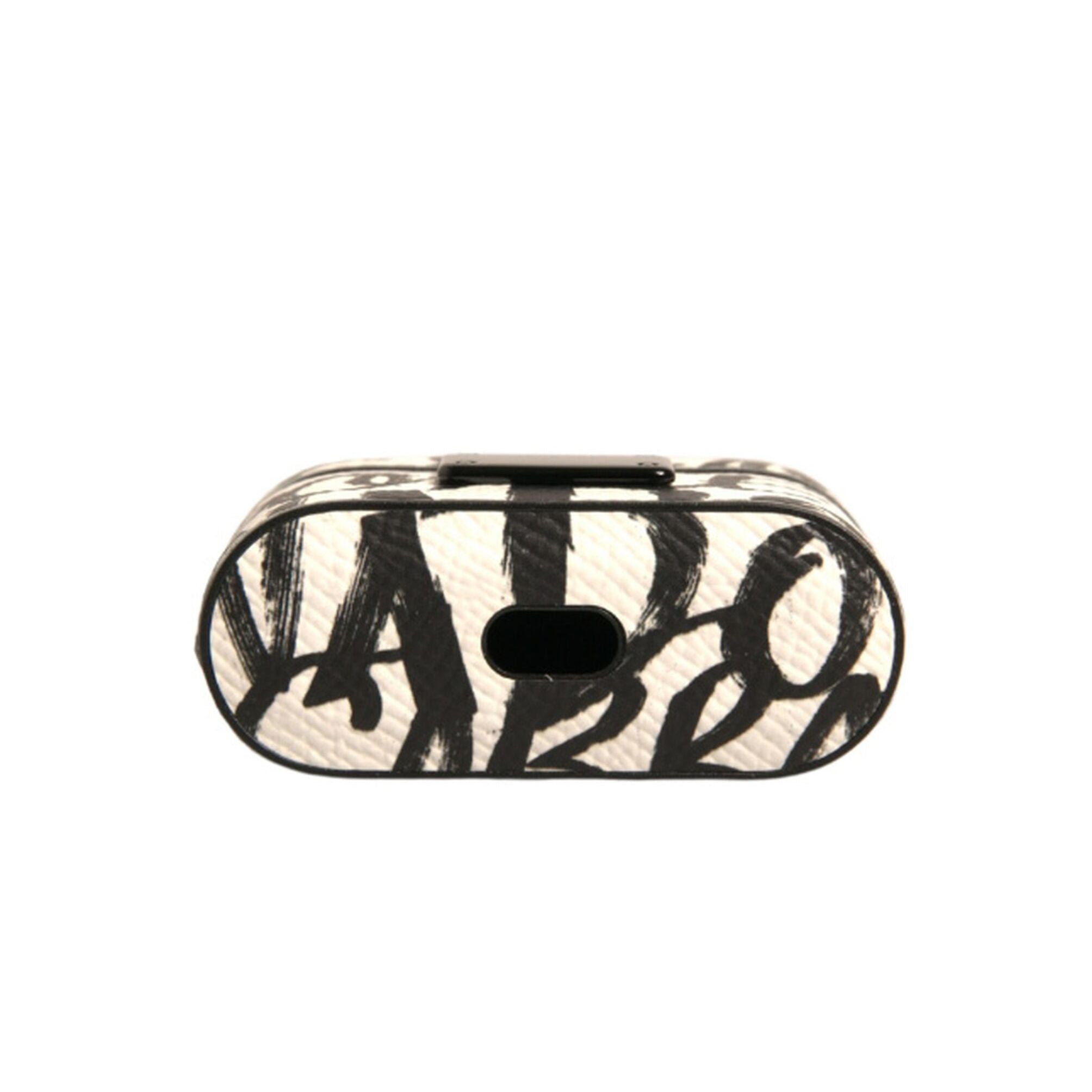 Dolce & Gabbana Black White Leather Scribble Embossed Logo Airpods Case