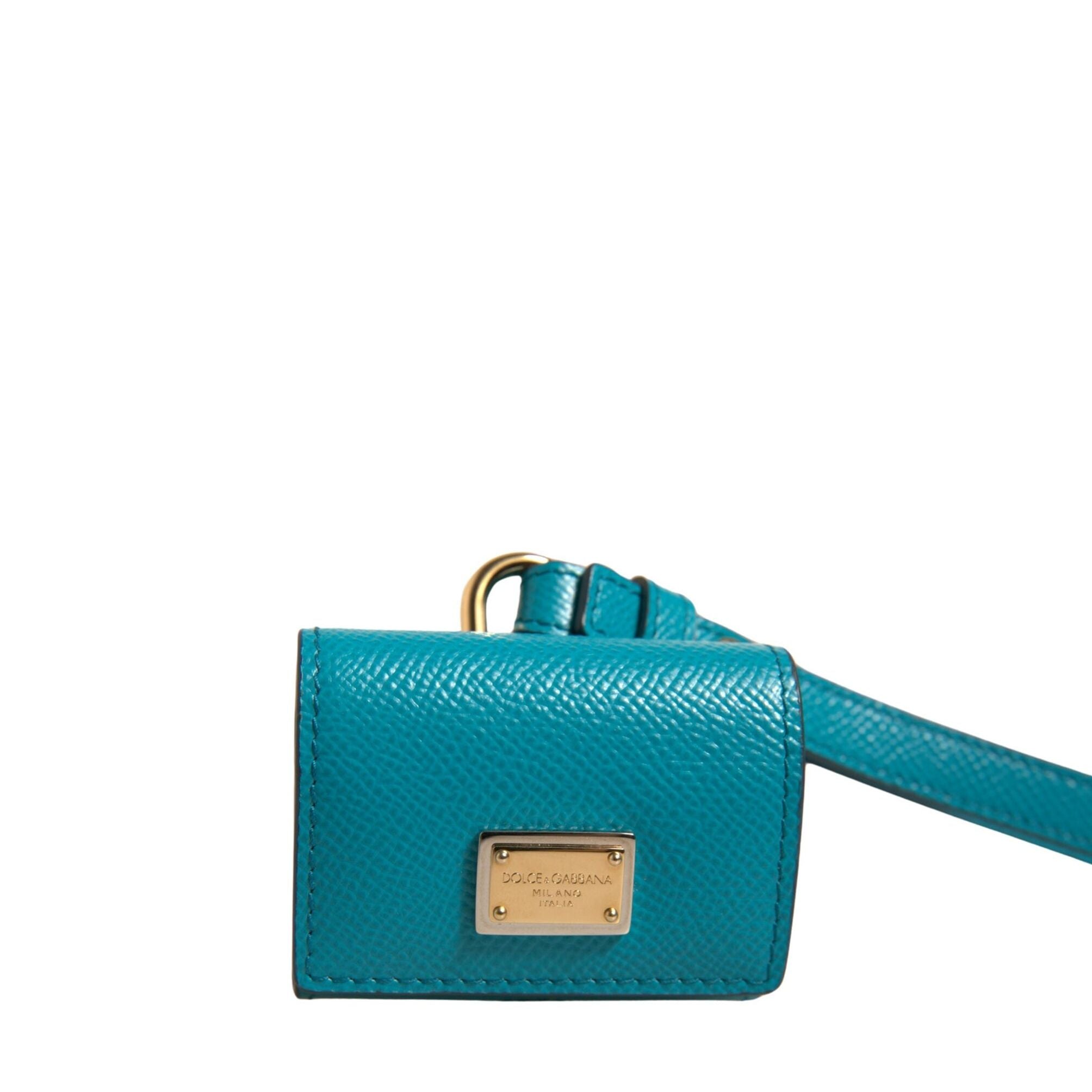 Dolce & Gabbana Green Logo Plaque Leather Gold Metal Strap Airpods Case