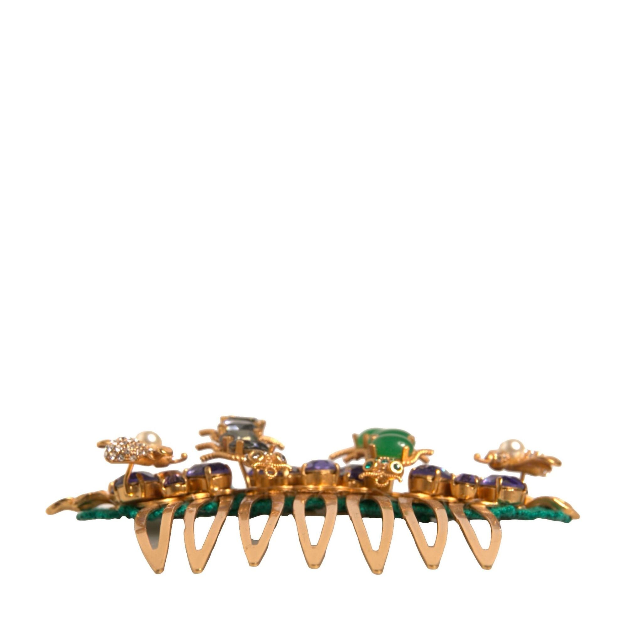 Dolce & Gabbana Gold Brass Crystals Hair Stick Comb
