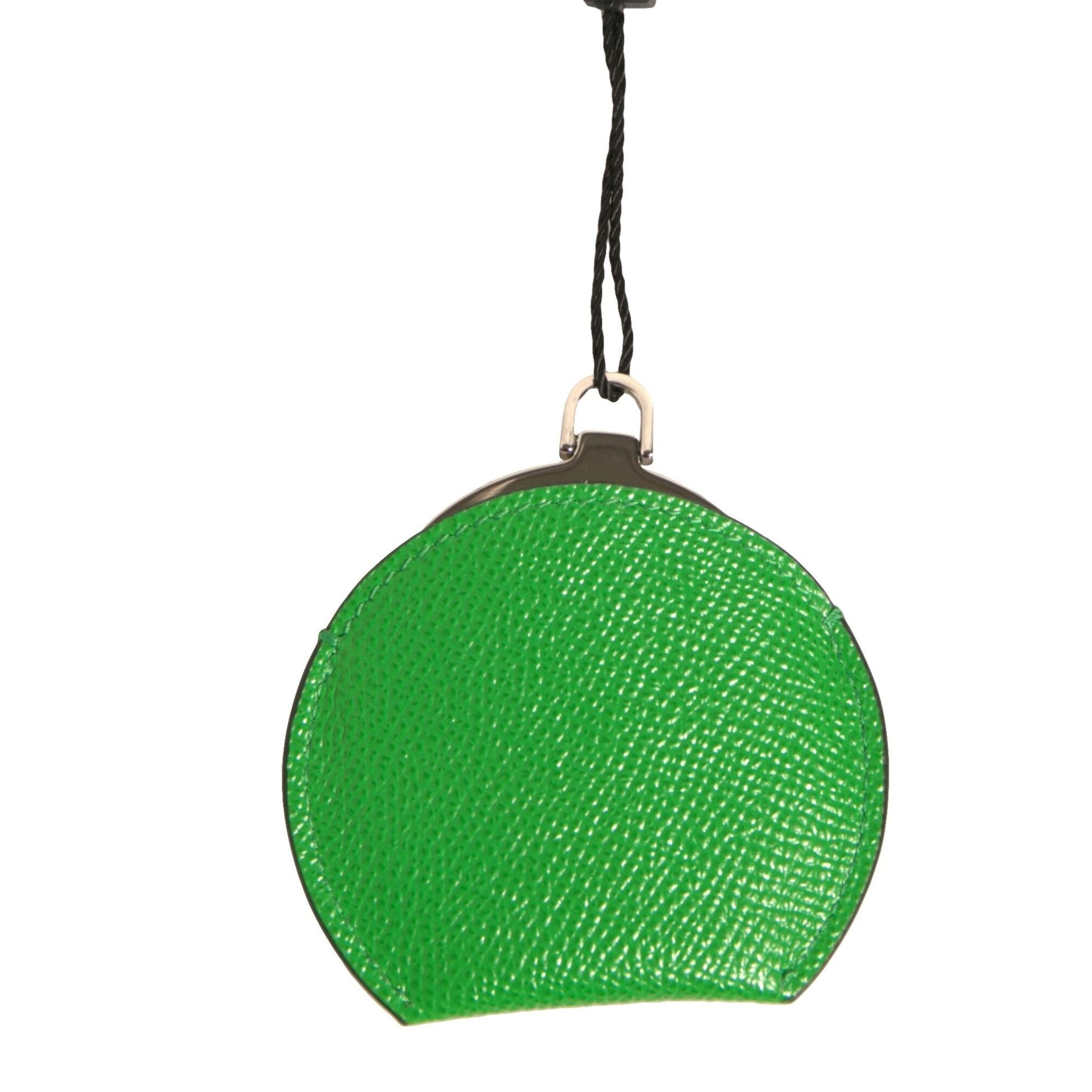 Dolce & Gabbana Green Calfskin Leather Round Logo Hand Mirror Holder