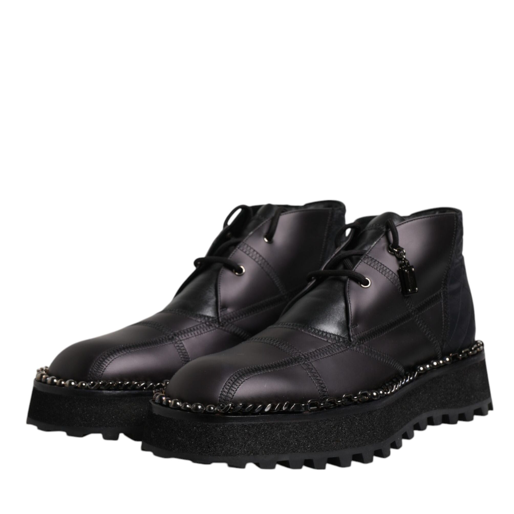 Dolce & Gabbana Black Leather Lace Up Ankle Boots Shoes