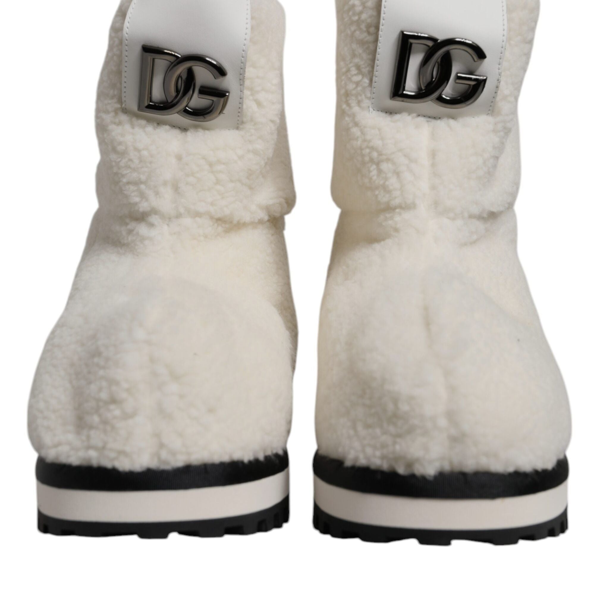 Dolce & Gabbana White Plush Logo Padded Mid Calf Boots Shoes