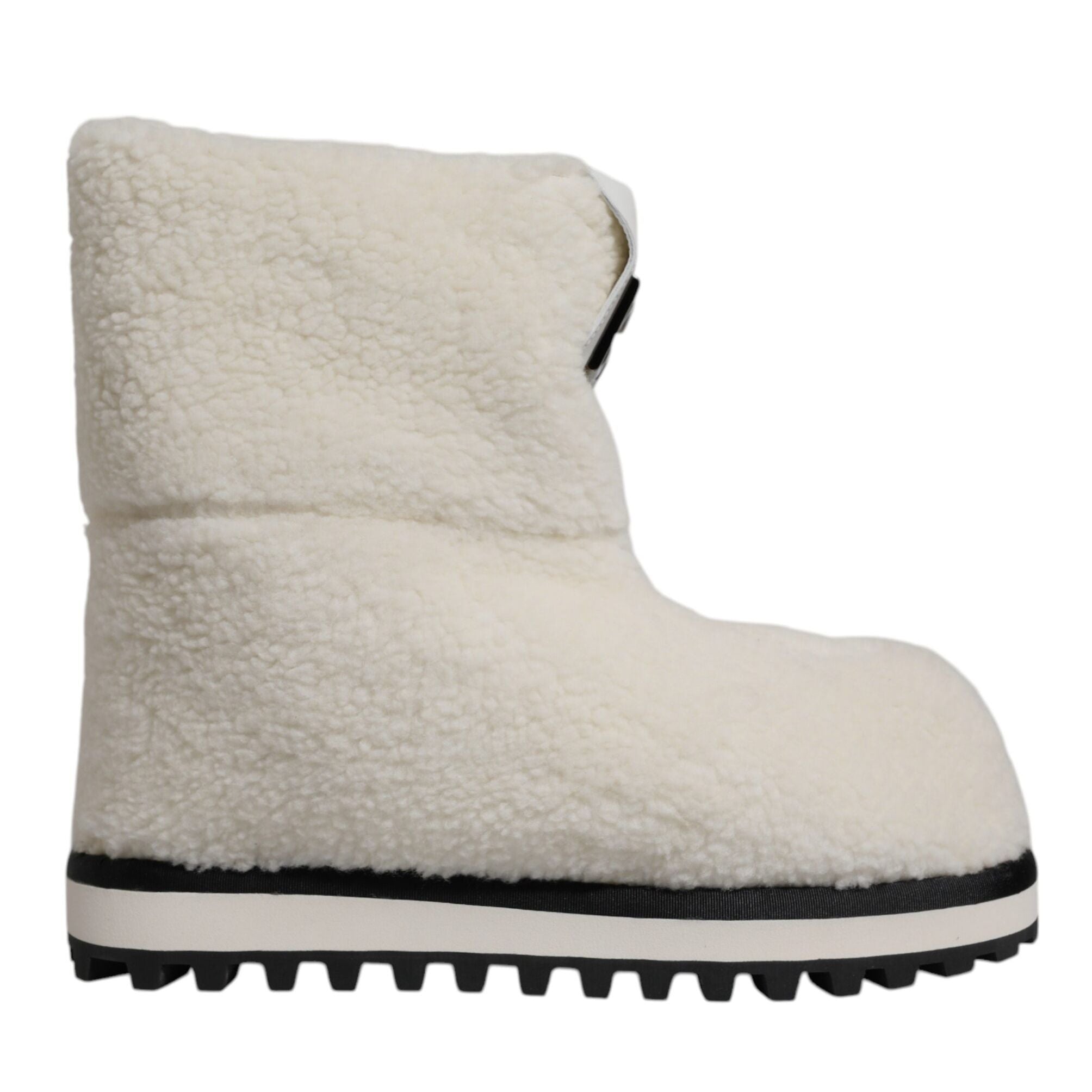 Dolce & Gabbana White Plush Logo Padded Mid Calf Boots Shoes