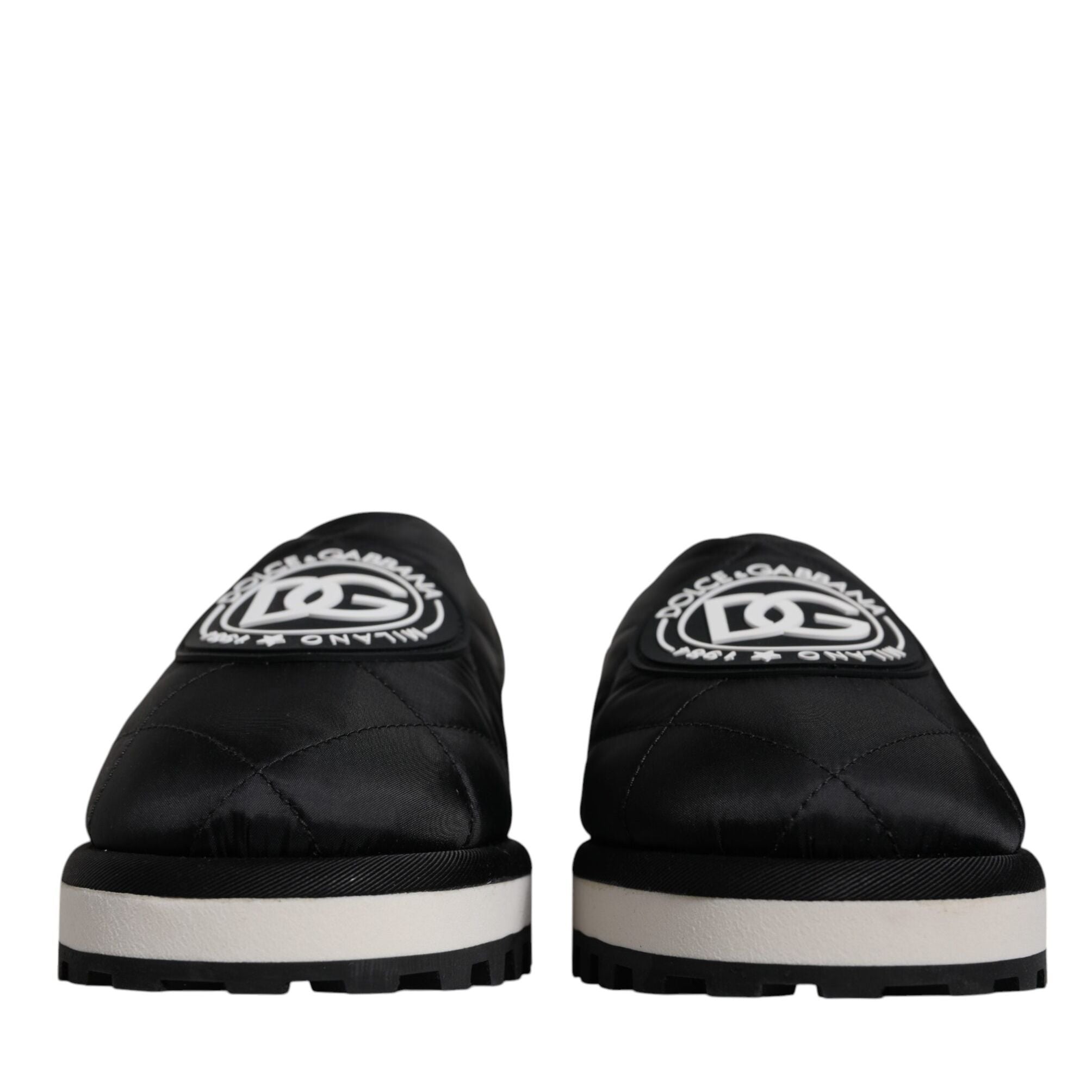 Dolce & Gabbana Black Nylon Quilted Logo Patch Sandals Slides Shoes