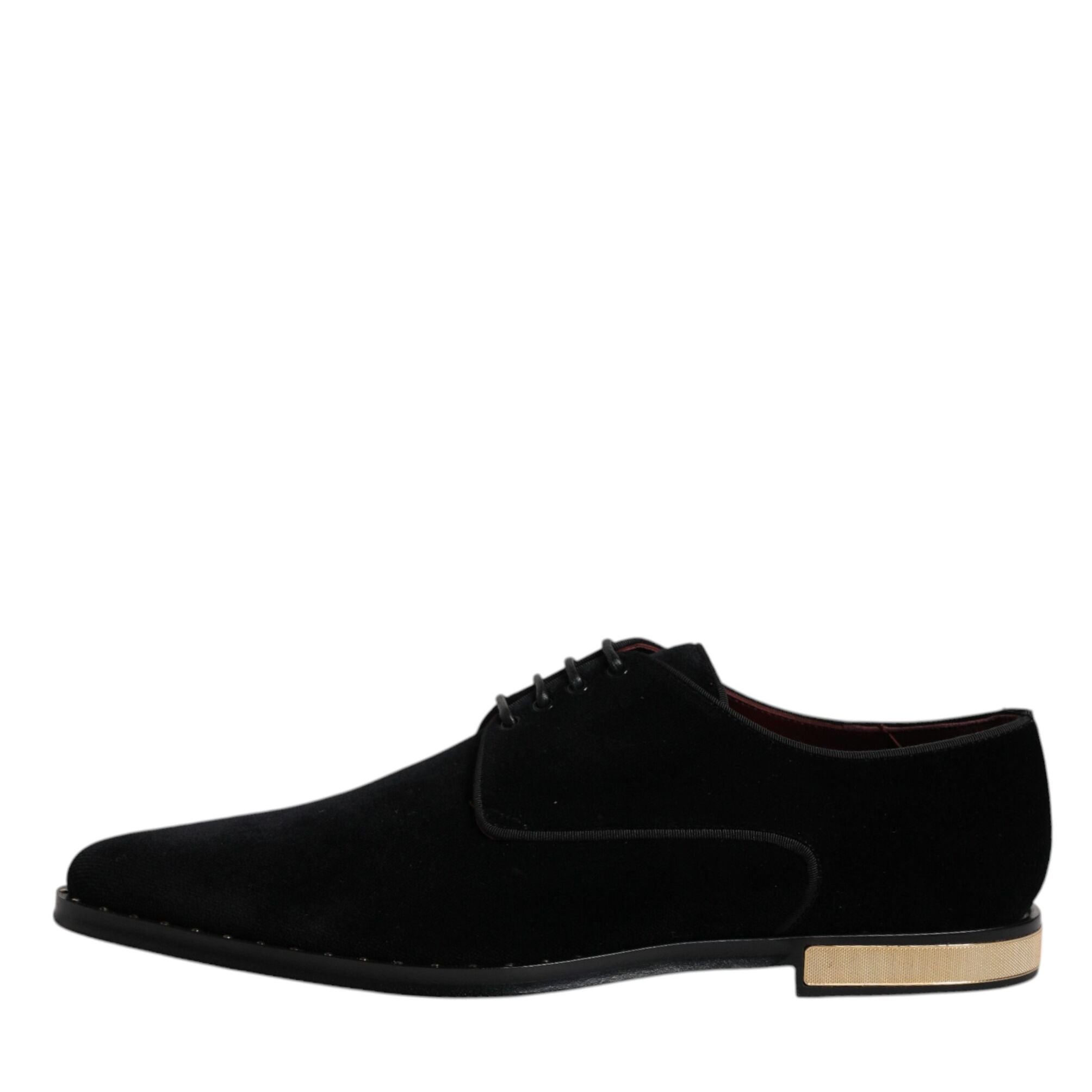 Dolce & Gabbana Black Velvet Cotton Lace Up Derby Shoes