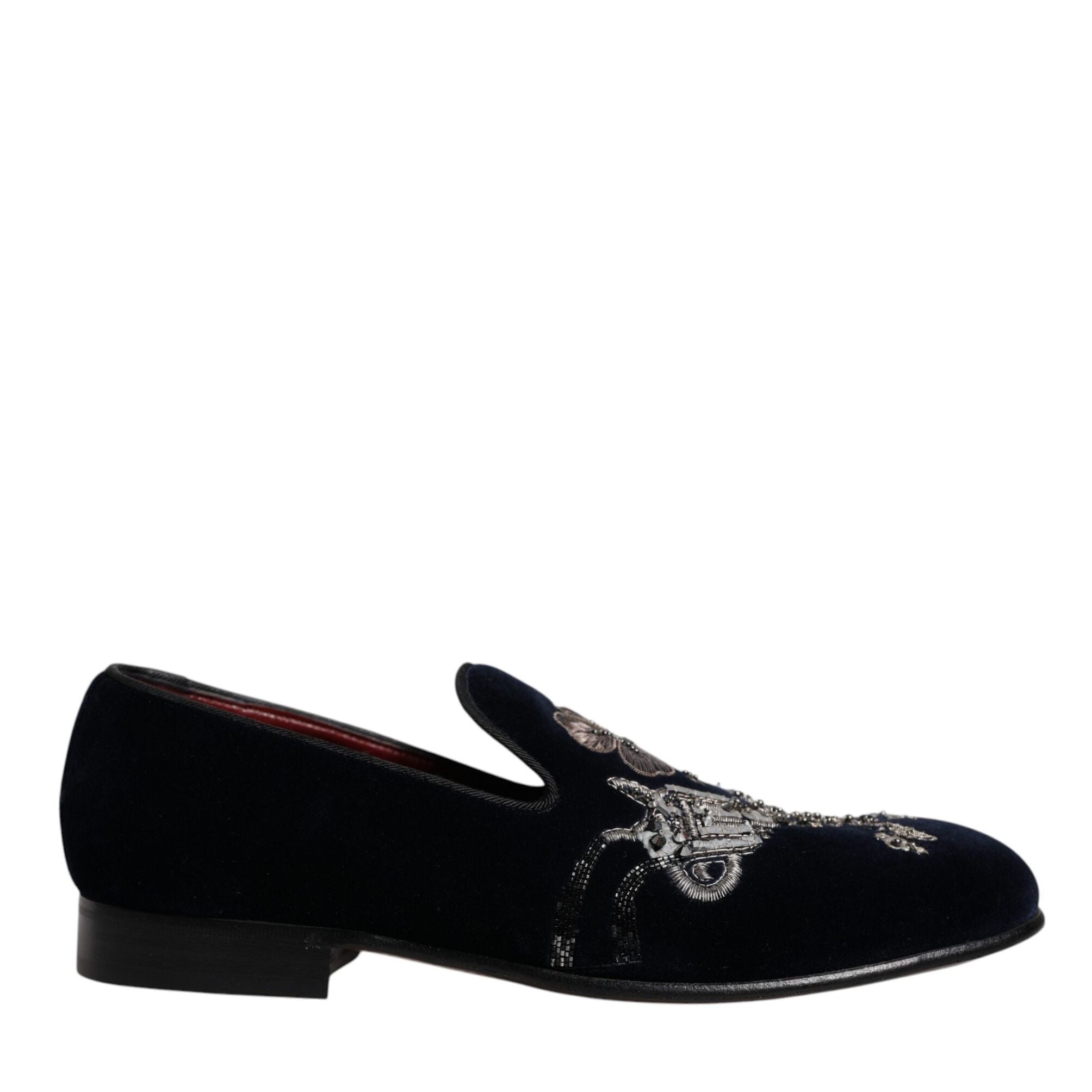 Dolce & Gabbana Black Velvet Floral Gun Loafers Dress Shoes
