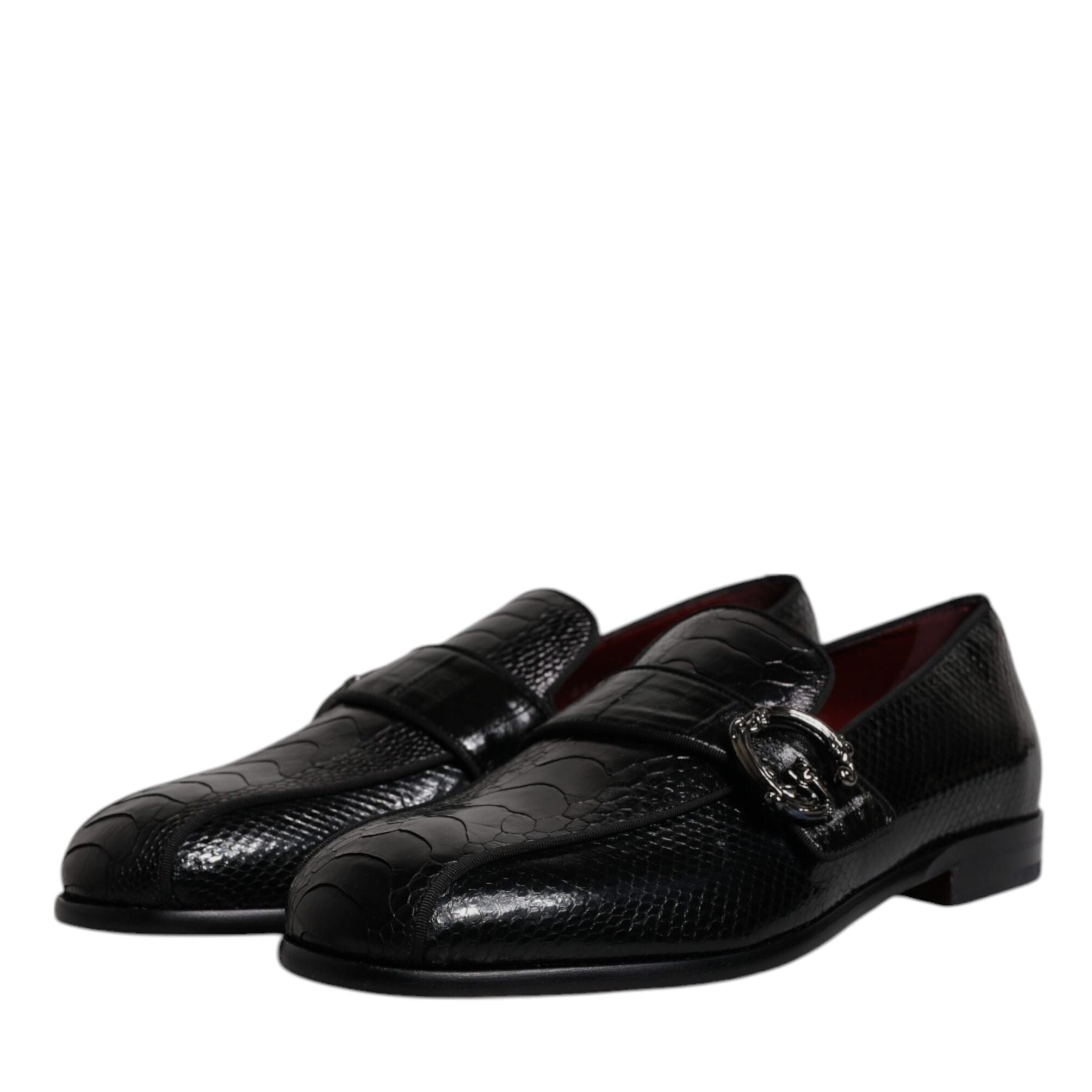 Dolce & Gabbana Black Exotic Leather DG Logo Loafers Formal Dress Shoes
