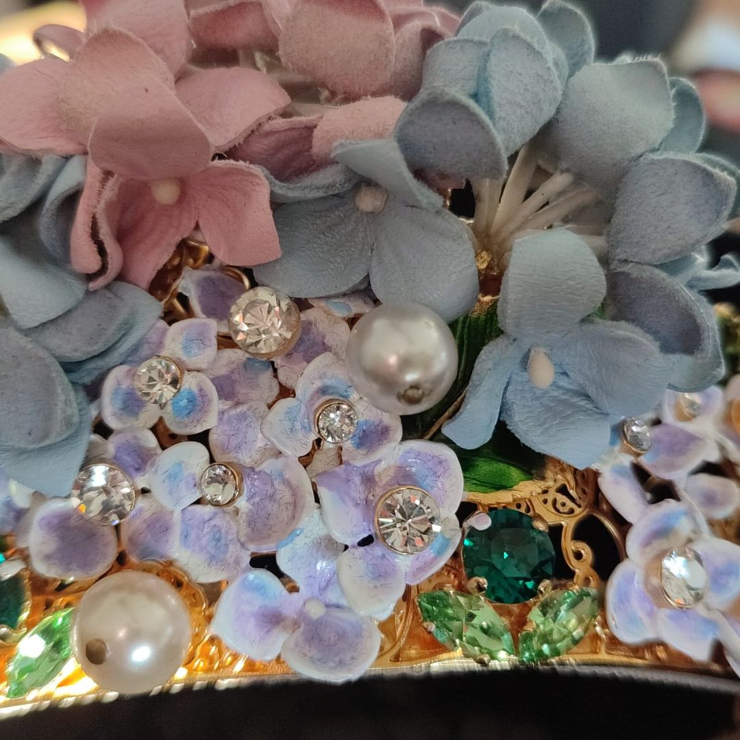 Dolce & Gabbana Gold Crystal Purple Hortensia Headband Crown Diadem