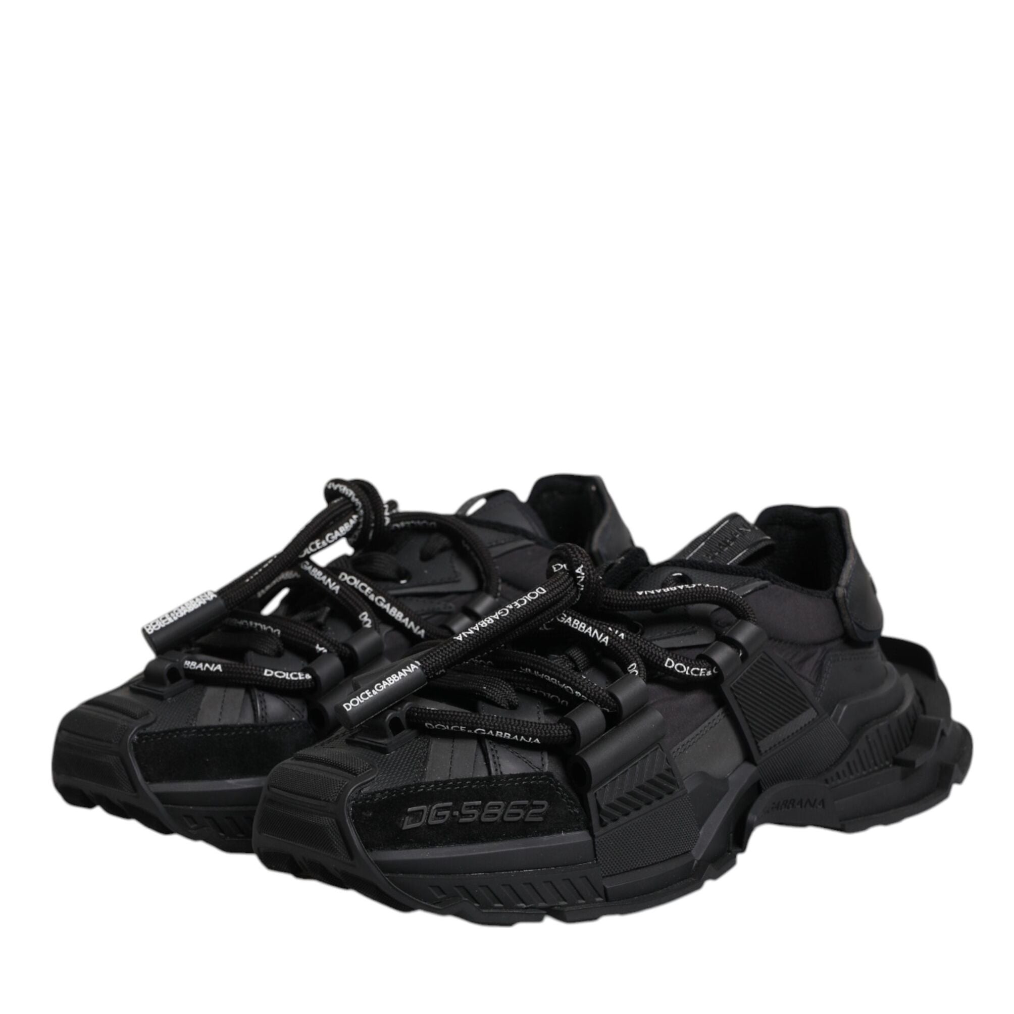 Dolce & Gabbana Black Low Top Space Lace Up Sneakers Shoes