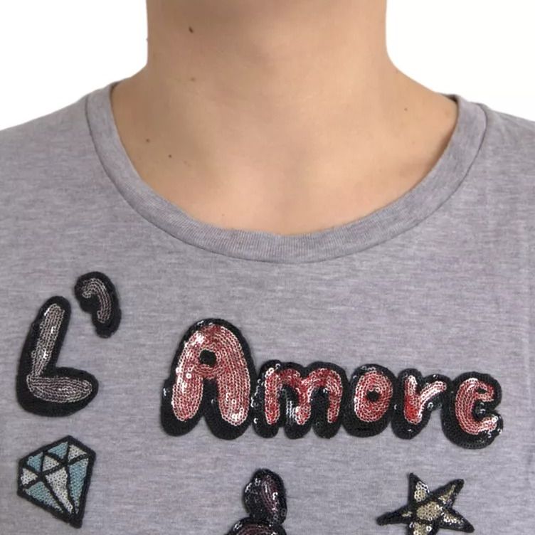 Dolce & Gabbana Gray Cotton L'Amore E'Bellezza Top T-shirt