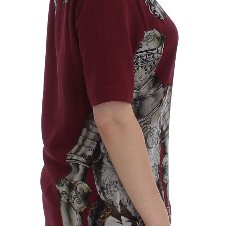 Dolce & Gabbana Red Knight Print Silk Blouse T-shirt