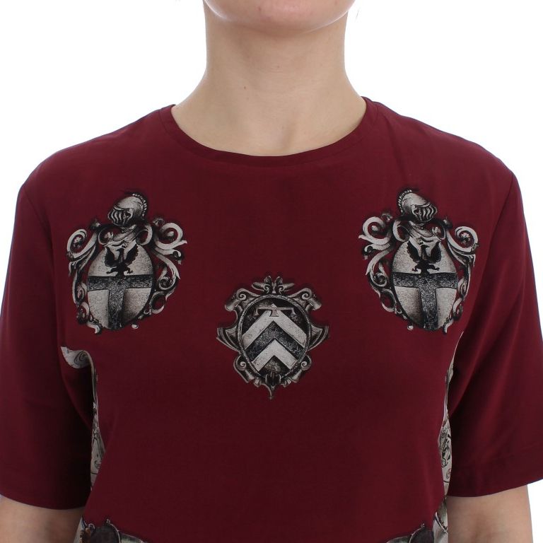 Dolce & Gabbana Red Knight Print Silk Blouse T-shirt