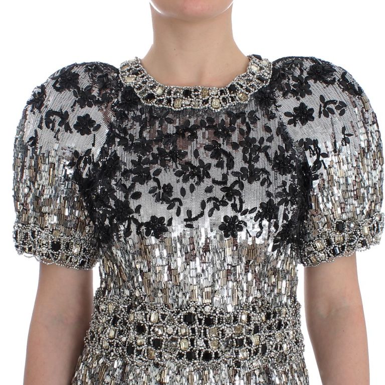 Dolce & Gabbana Crystal Silver Runway Handmade Dress