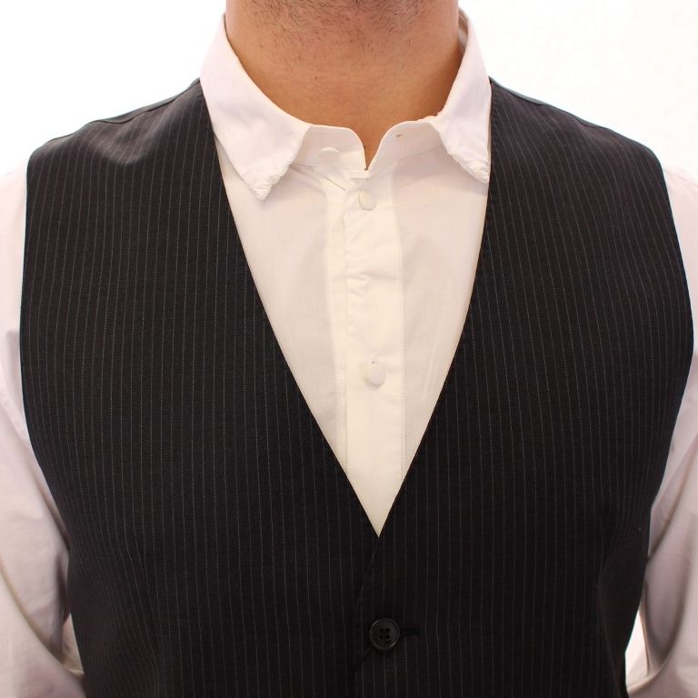 Dolce & Gabbana Gray Striped Wool Single Breasted Vest