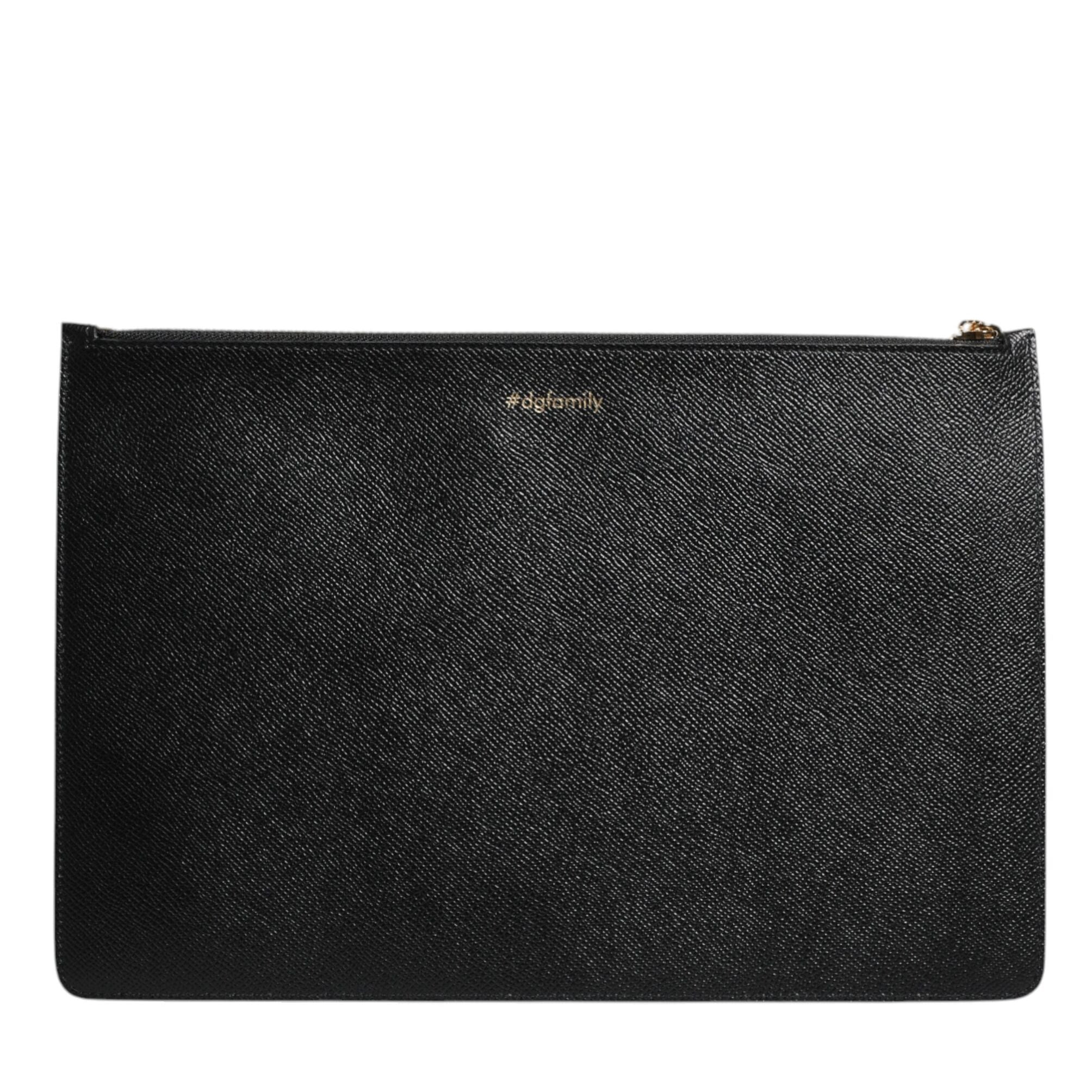 Dolce & Gabbana Black Leather #DGFAMILY Embellished Men Zip Pouch Bag