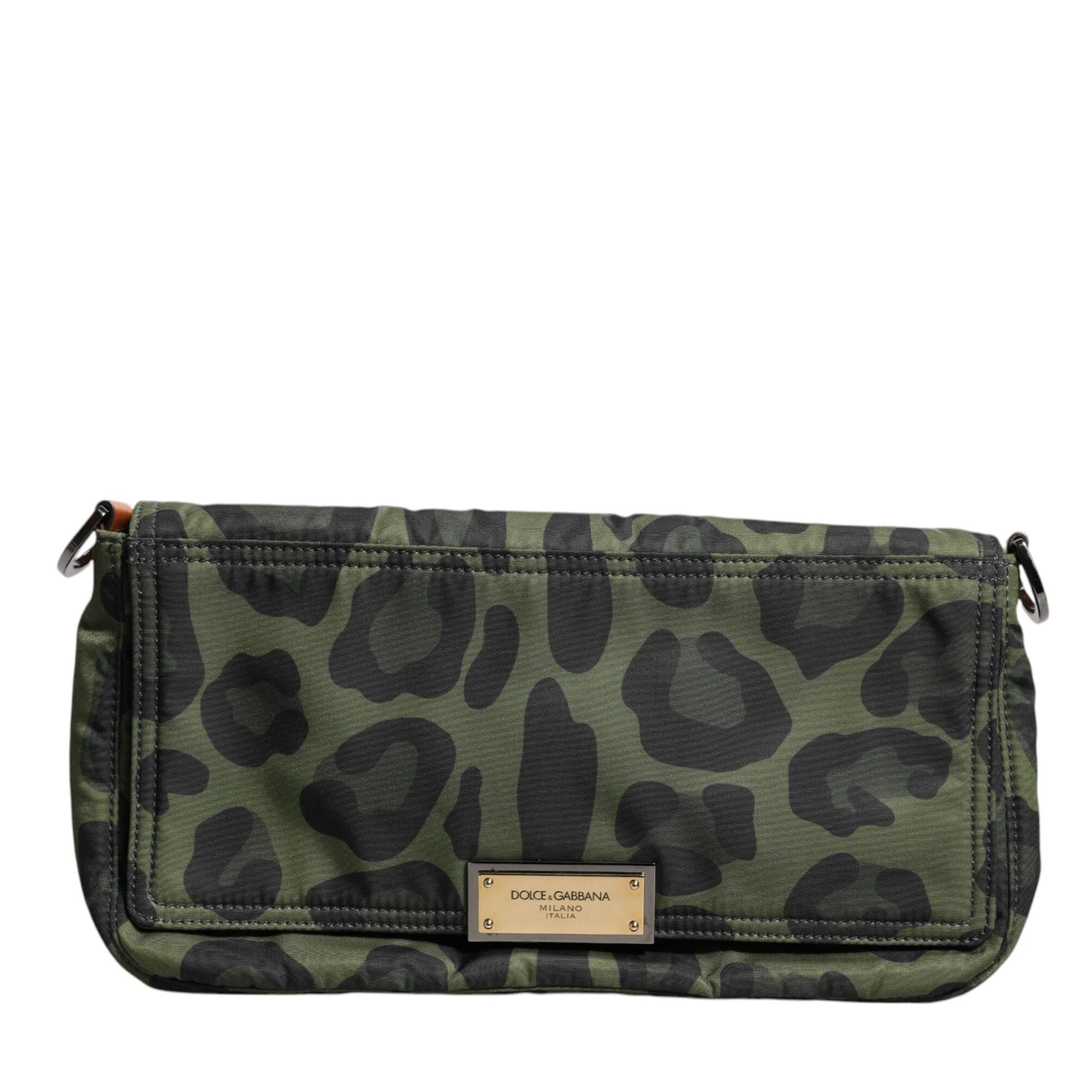 Dolce & Gabbana Green Nylon Leopard Print Shell Messenger Crossbody Bag