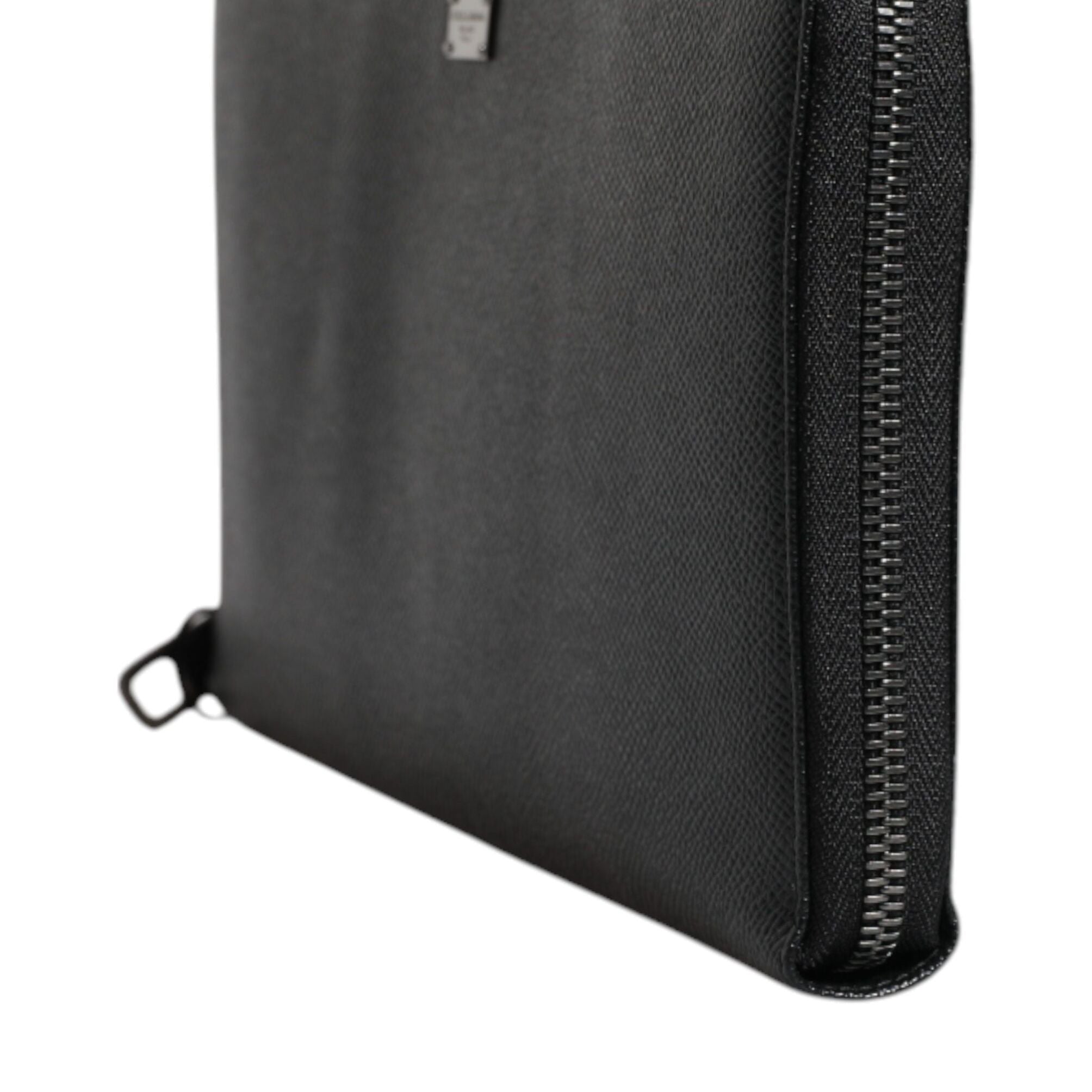Dolce & Gabbana Black Calfskin Leather Logo Zip Around Continental Wallet