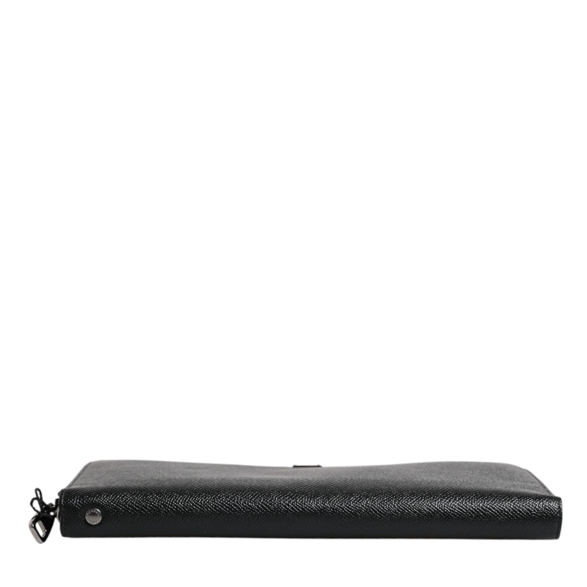 Dolce & Gabbana Black Calfskin Leather Logo Zip Around Continental Wallet