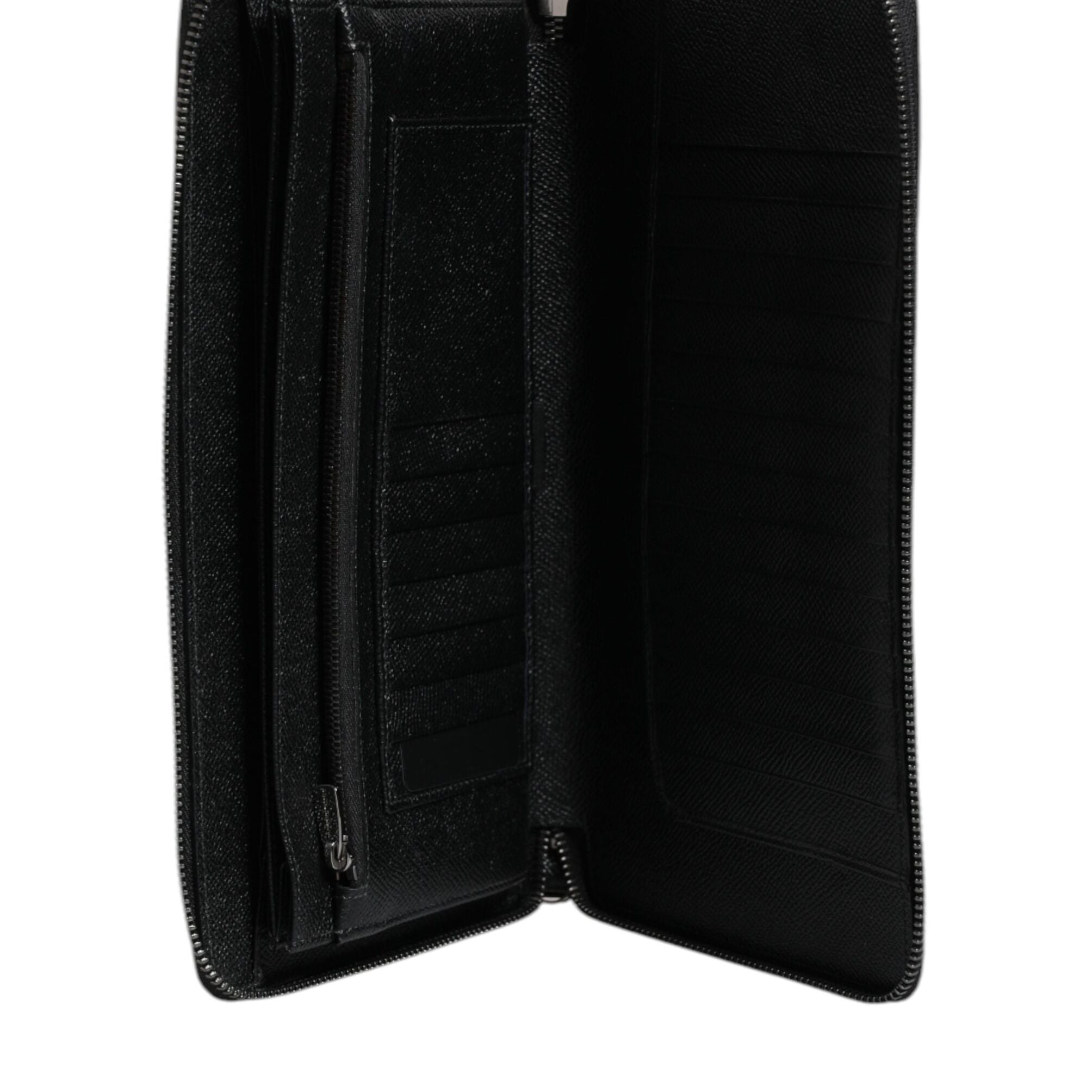 Dolce & Gabbana Black Calfskin Leather Logo Zip Around Continental Wallet