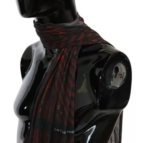 Costume National Black Red Viscose Foulard Branded Scarf