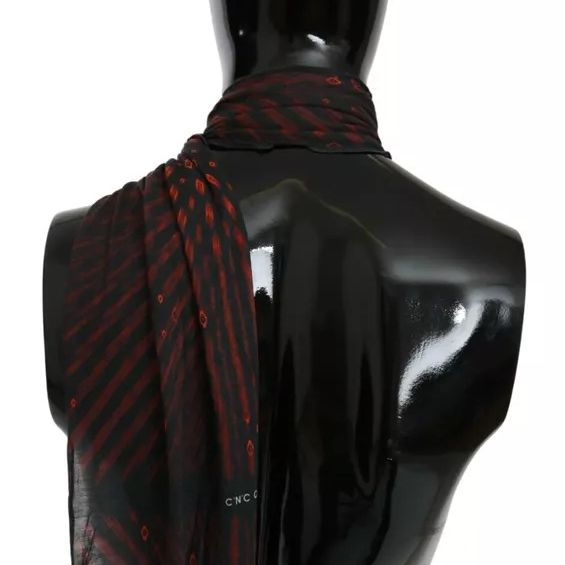 Costume National Black Red Viscose Foulard Branded Scarf