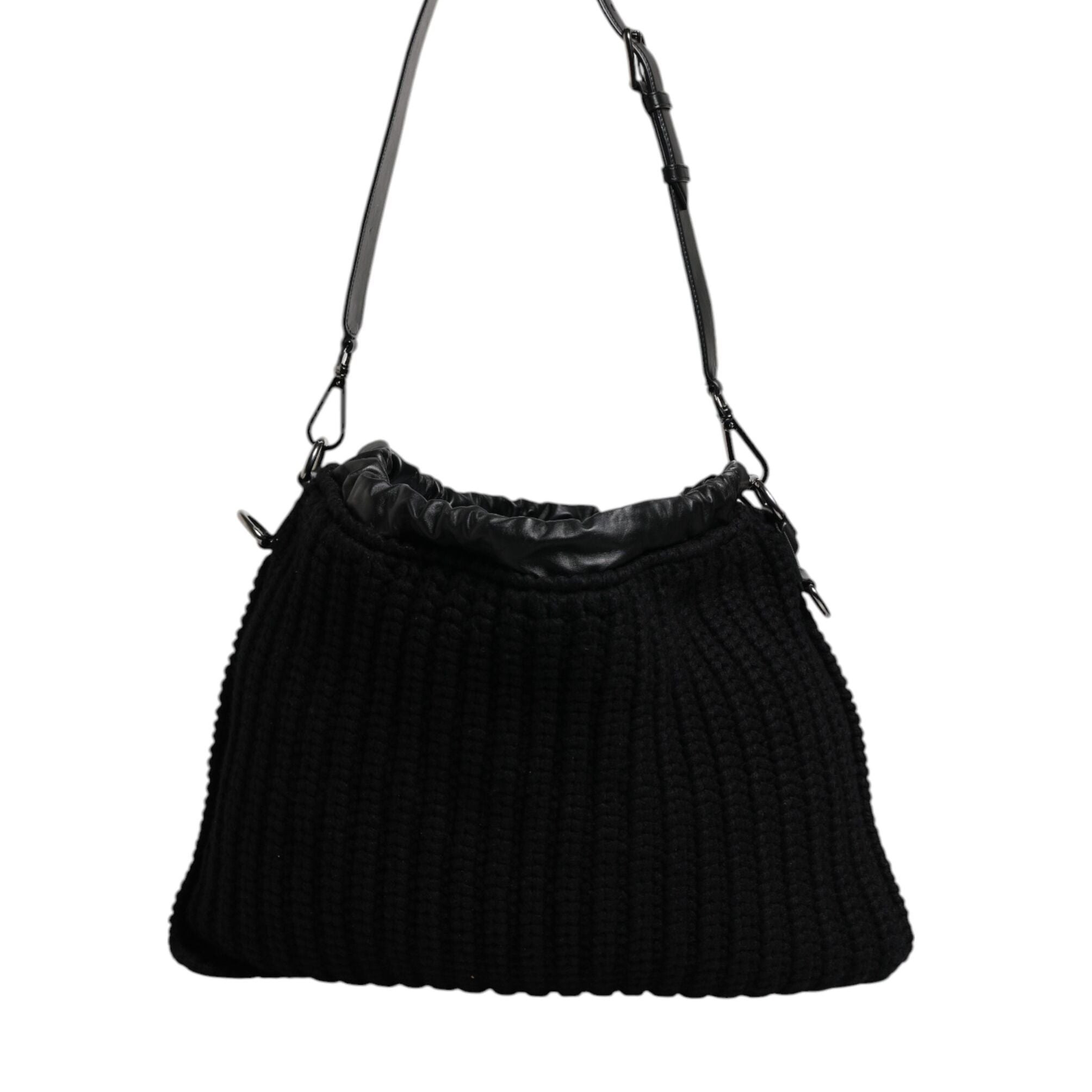 Dolce & Gabbana Black Cashmere Knitted Leather Shoulder Bag