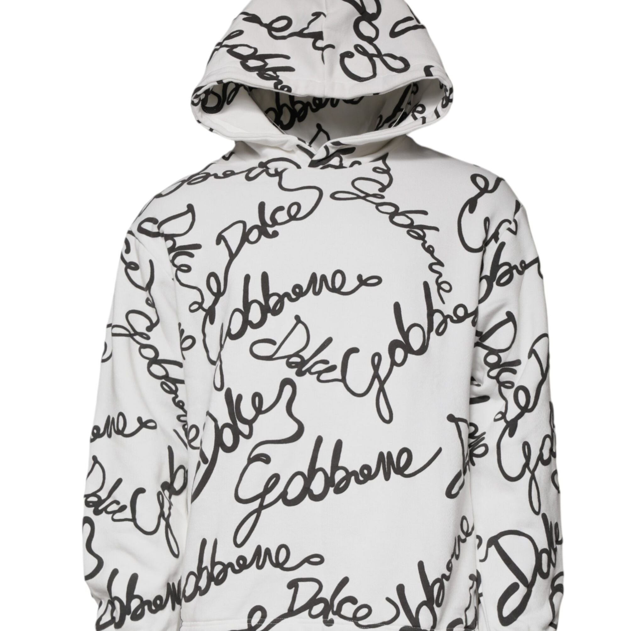 Dolce & Gabbana White Logo Cotton Hooded Sweatshirt Sweater