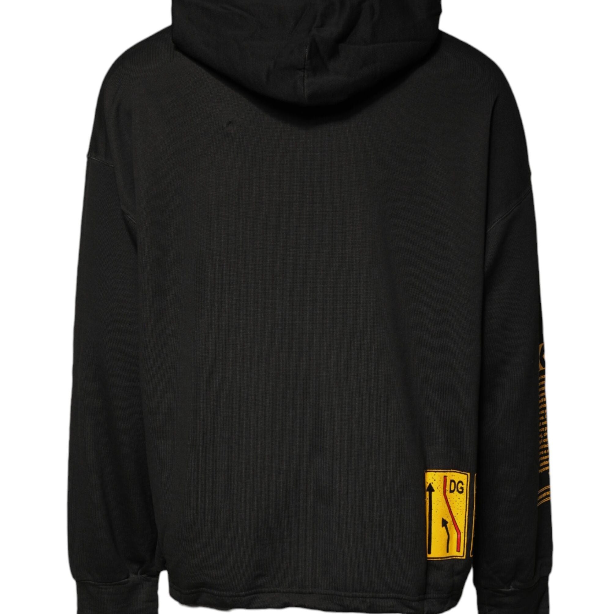 Dolce & Gabbana Black Cotton Hooded DG Shield Pullover Sweater