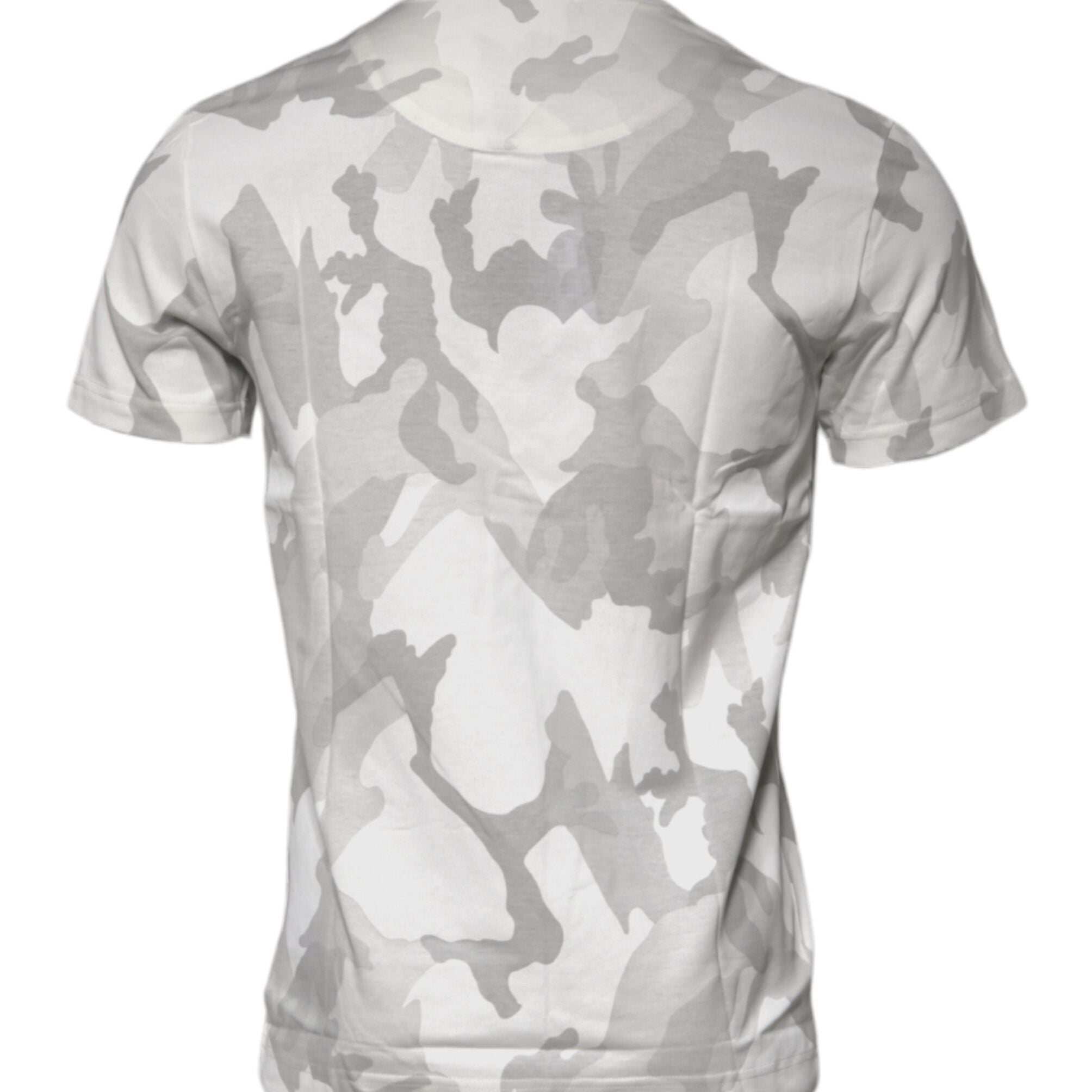 Dolce & Gabbana White Gray Camouflage Cotton Crew Neck T-shirt