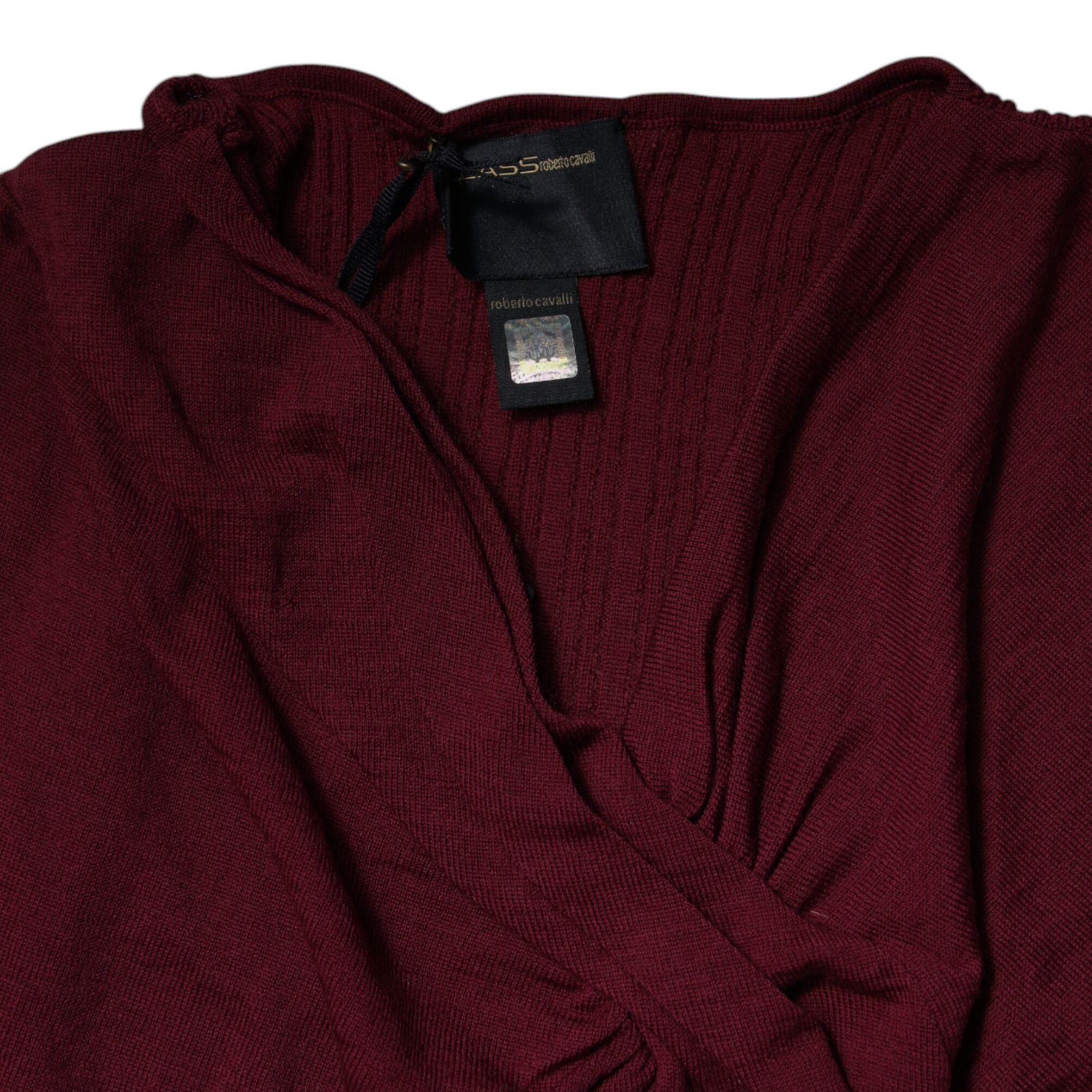 Roberto Cavalli Maroon Jumper Keyhole Knit Pullover Sweater