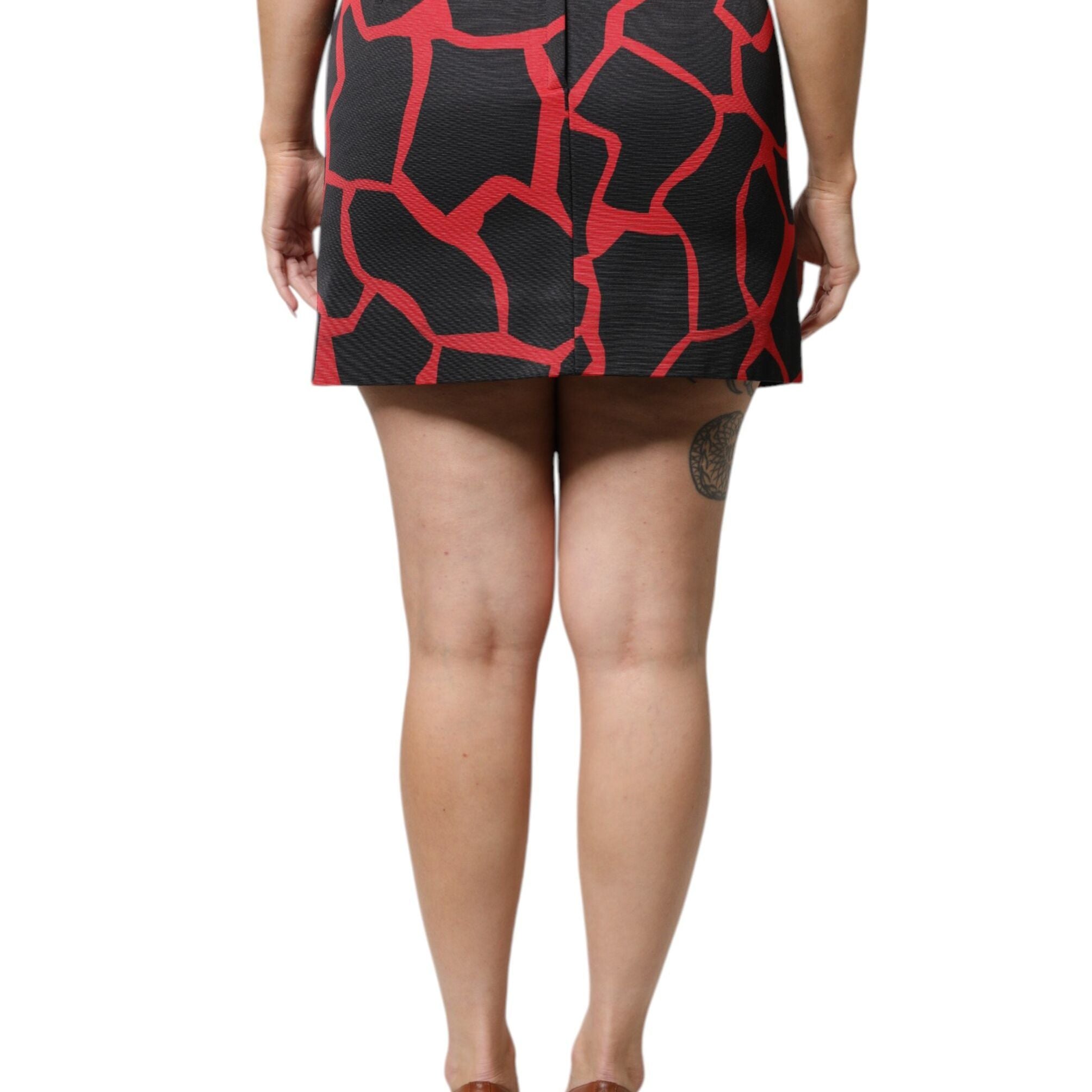 Dolce & Gabbana Black Red Abstract Mid Waist A-line Mini Skirt