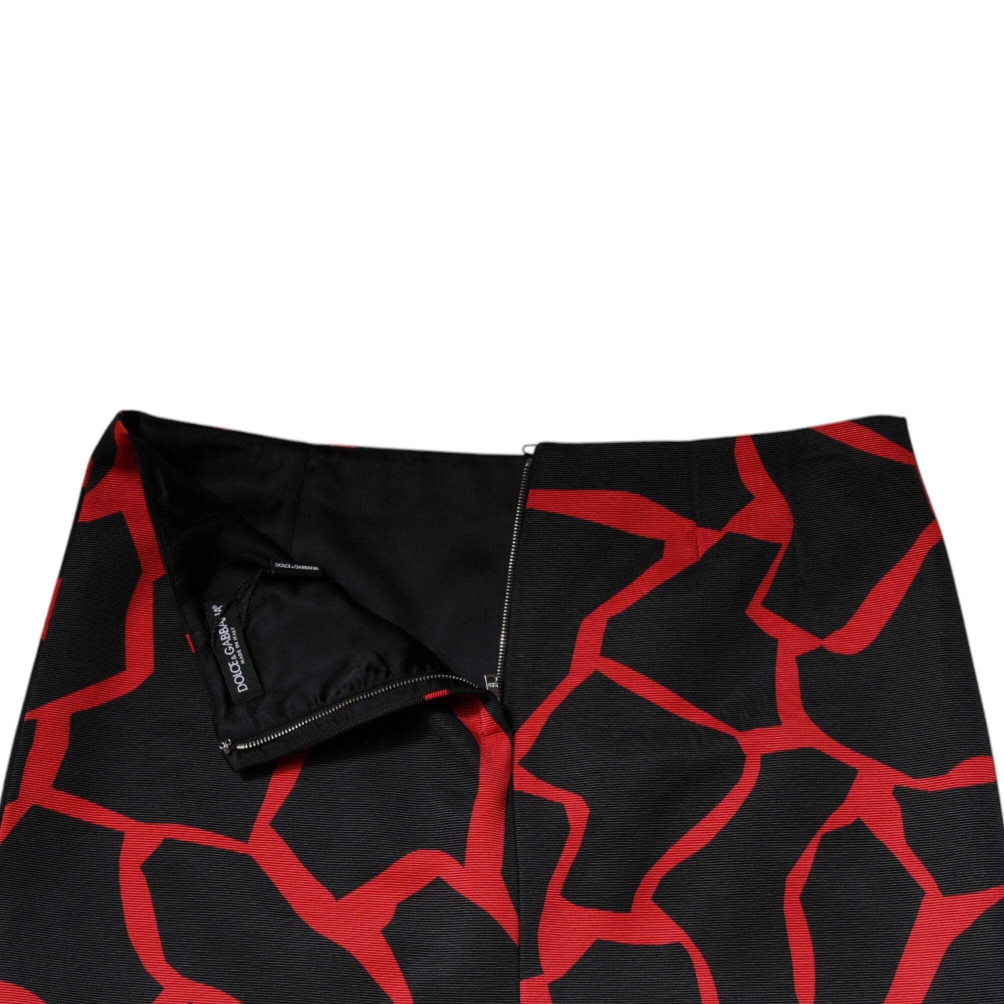 Dolce & Gabbana Black Red Abstract Mid Waist A-line Mini Skirt
