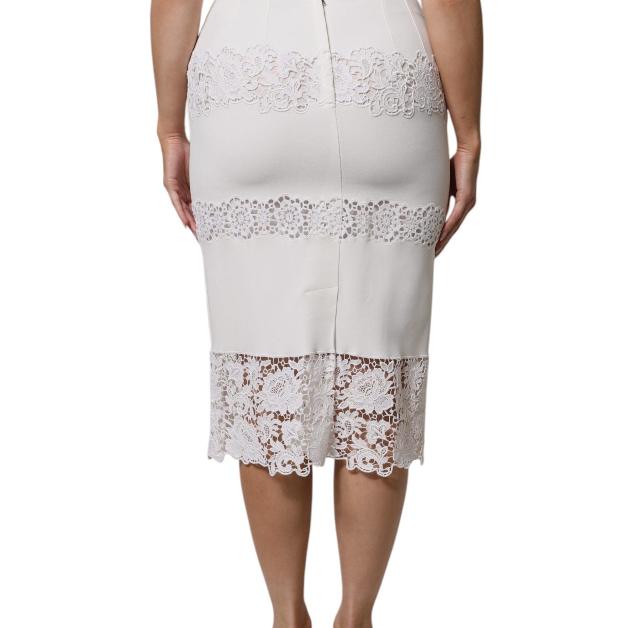 Dolce & Gabbana White Floral Lace High Waist Pencil Cut Skirt