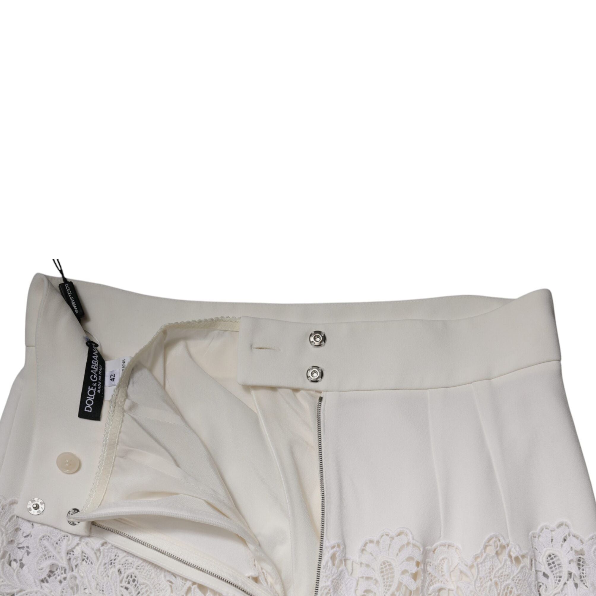 Dolce & Gabbana White Floral Lace High Waist Pencil Cut Skirt