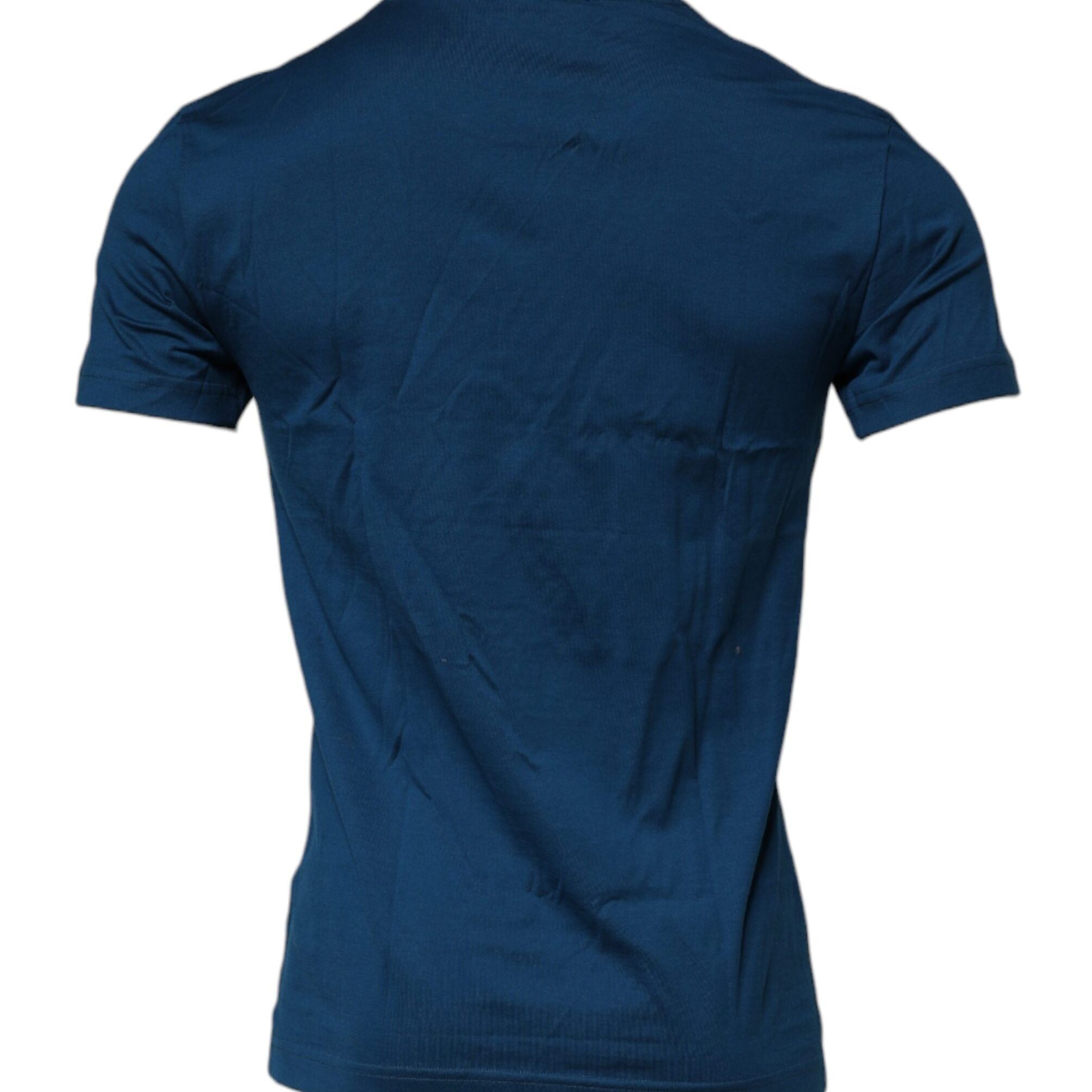 Dolce & Gabbana Blue Crown Bee Cotton Men Crew Neck T-shirt