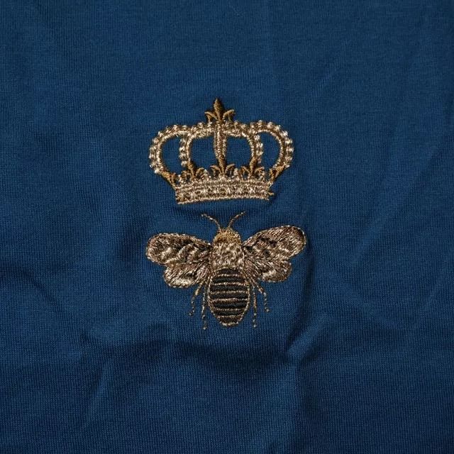 Dolce & Gabbana Blue Crown Bee Cotton Men Crew Neck T-shirt
