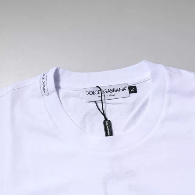 Dolce & Gabbana White Logo Plaque Cotton Crew Neck T-shirt